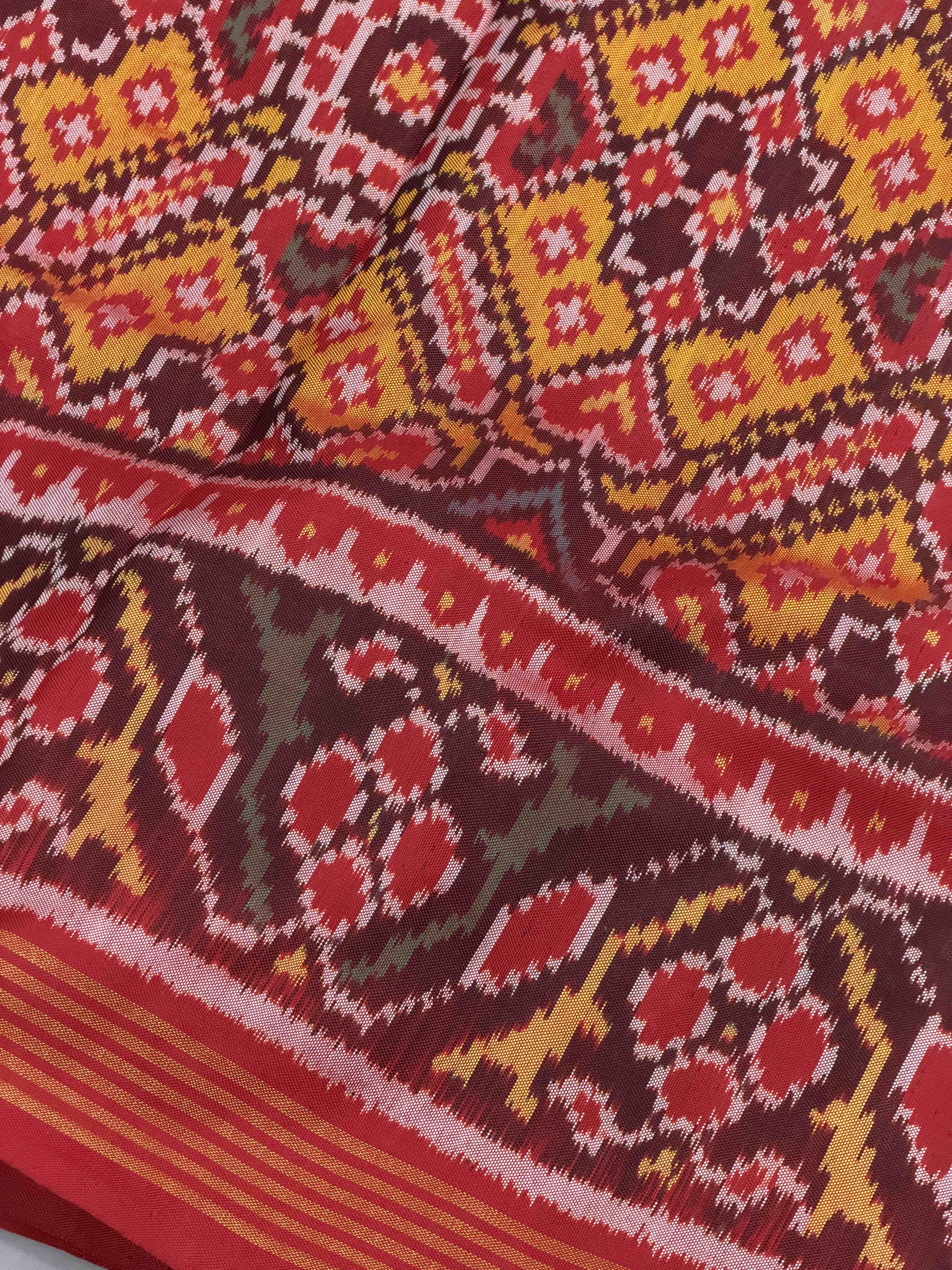 Red & musterd Manekchawk Patola Saree