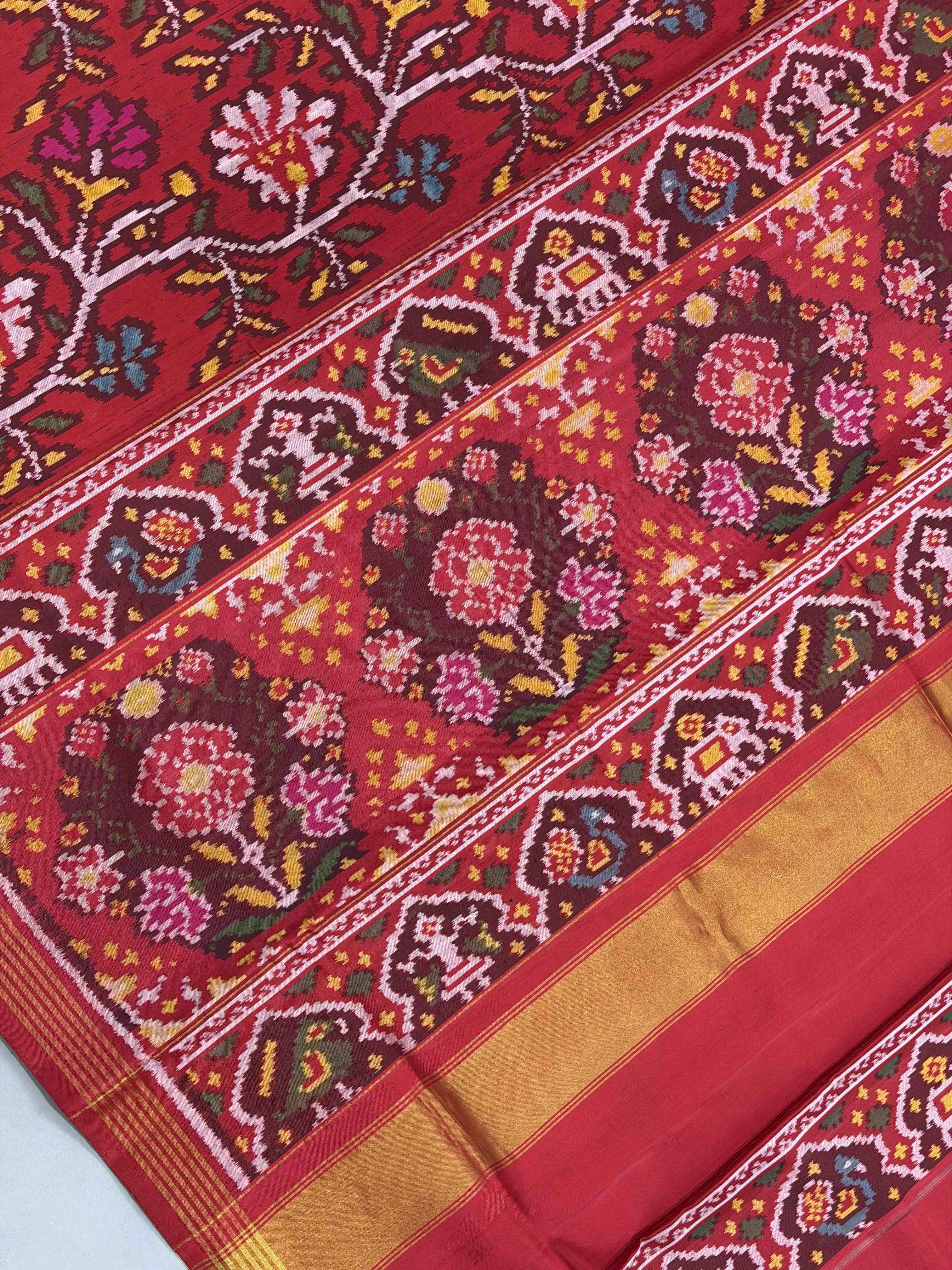 Red creeper design Single Ikat Patola Saree