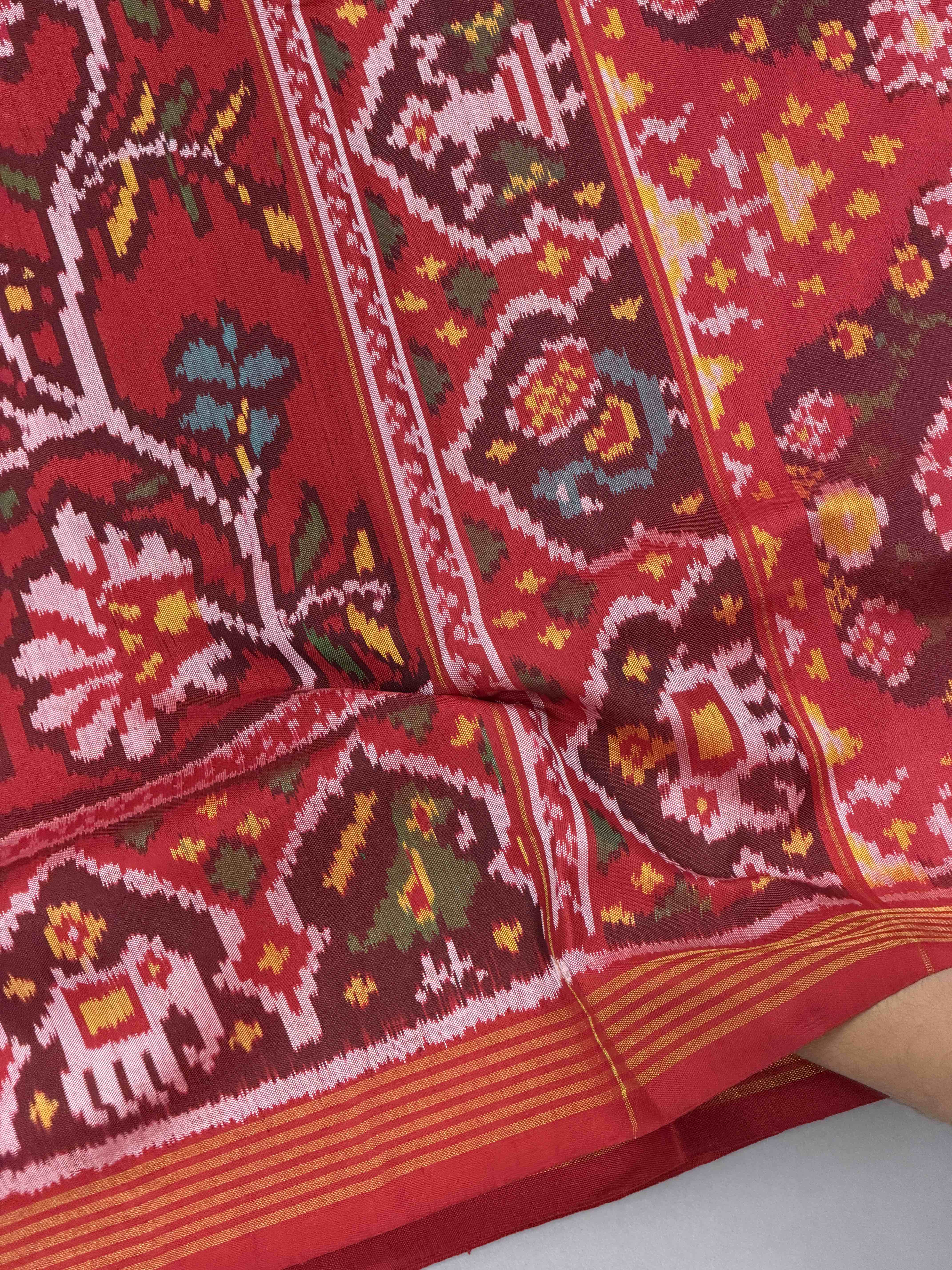 Red creeper design Single Ikat Patola Saree