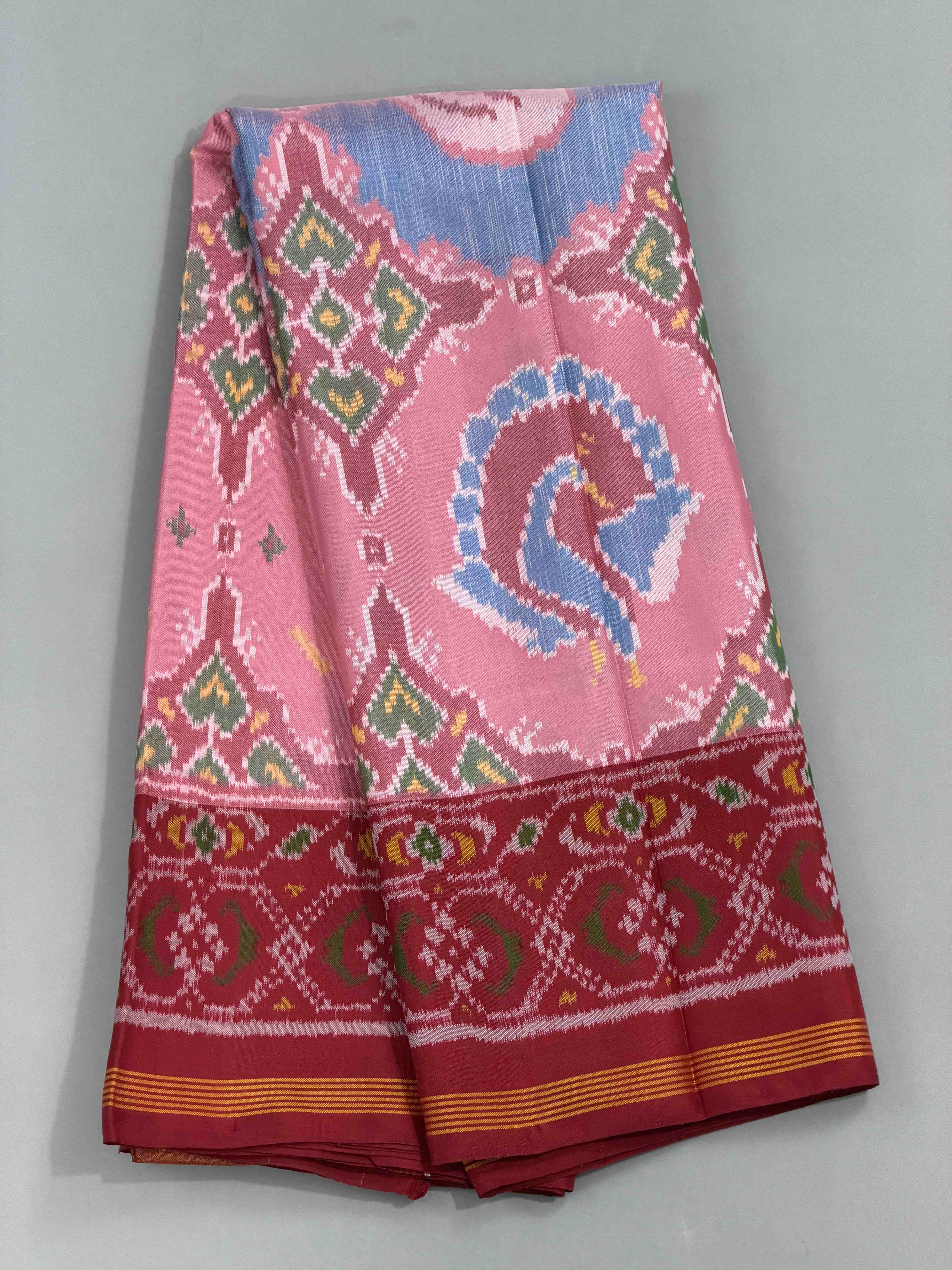 Maroon & light pink Figure design Patola Saree