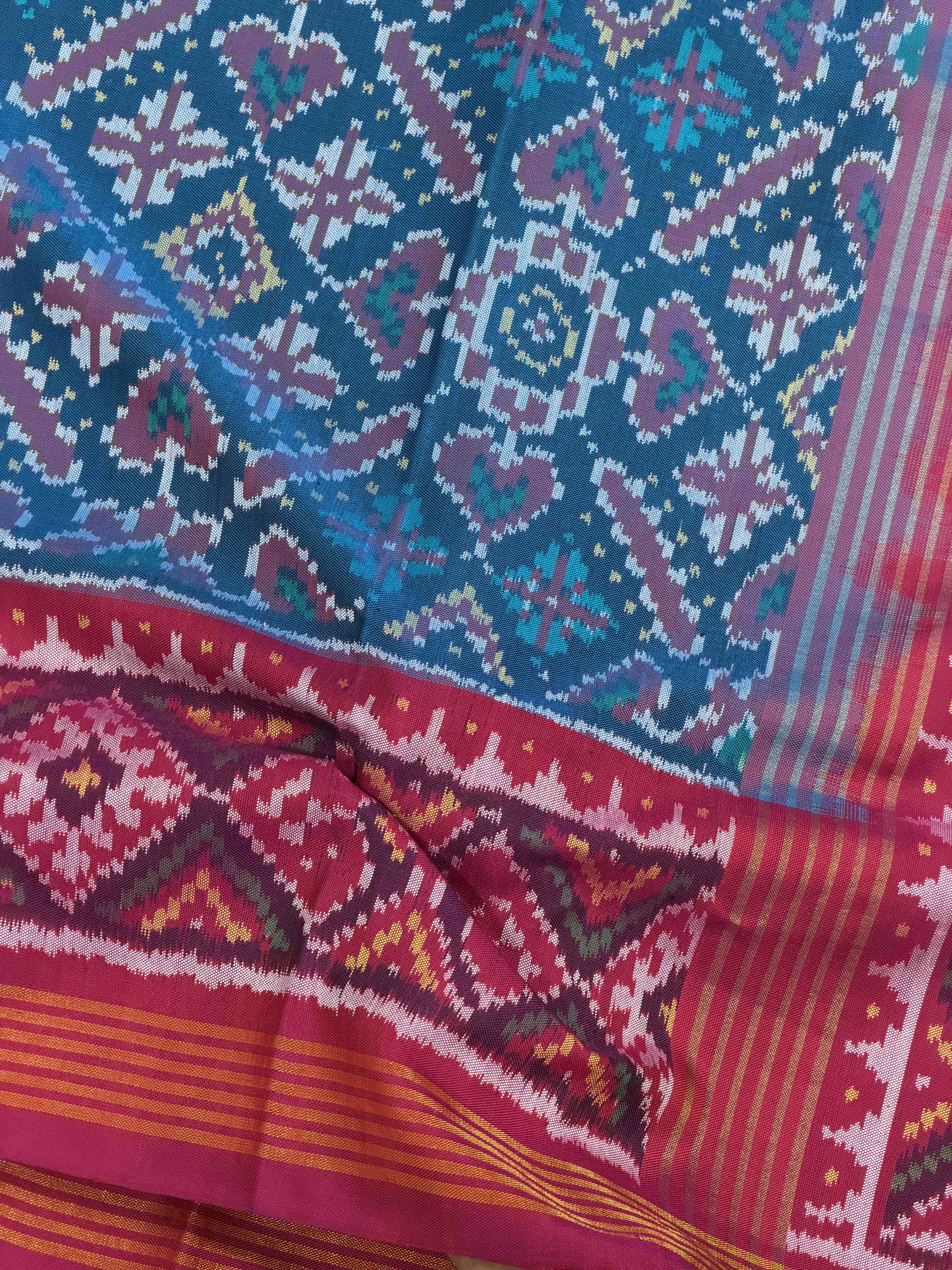 Pink & turquoise Blue Manekchawk Patola Saree