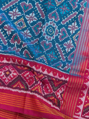 Pink & turquoise Blue Manekchawk Patola Saree