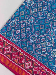 Pink & turquoise Blue Manekchawk Patola Saree