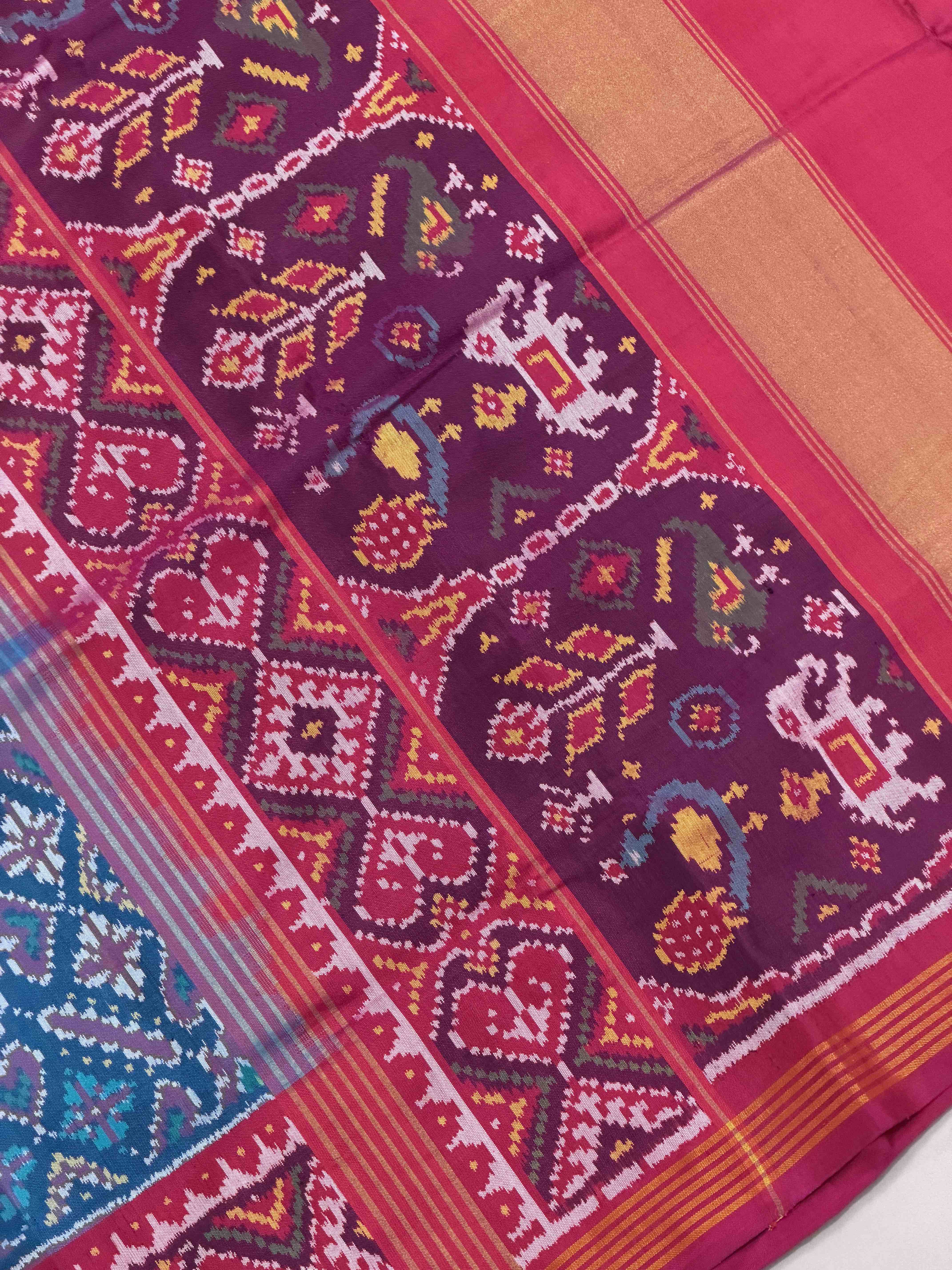 Pink & turquoise Blue Manekchawk Patola Saree