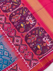 Pink & turquoise Blue Manekchawk Patola Saree