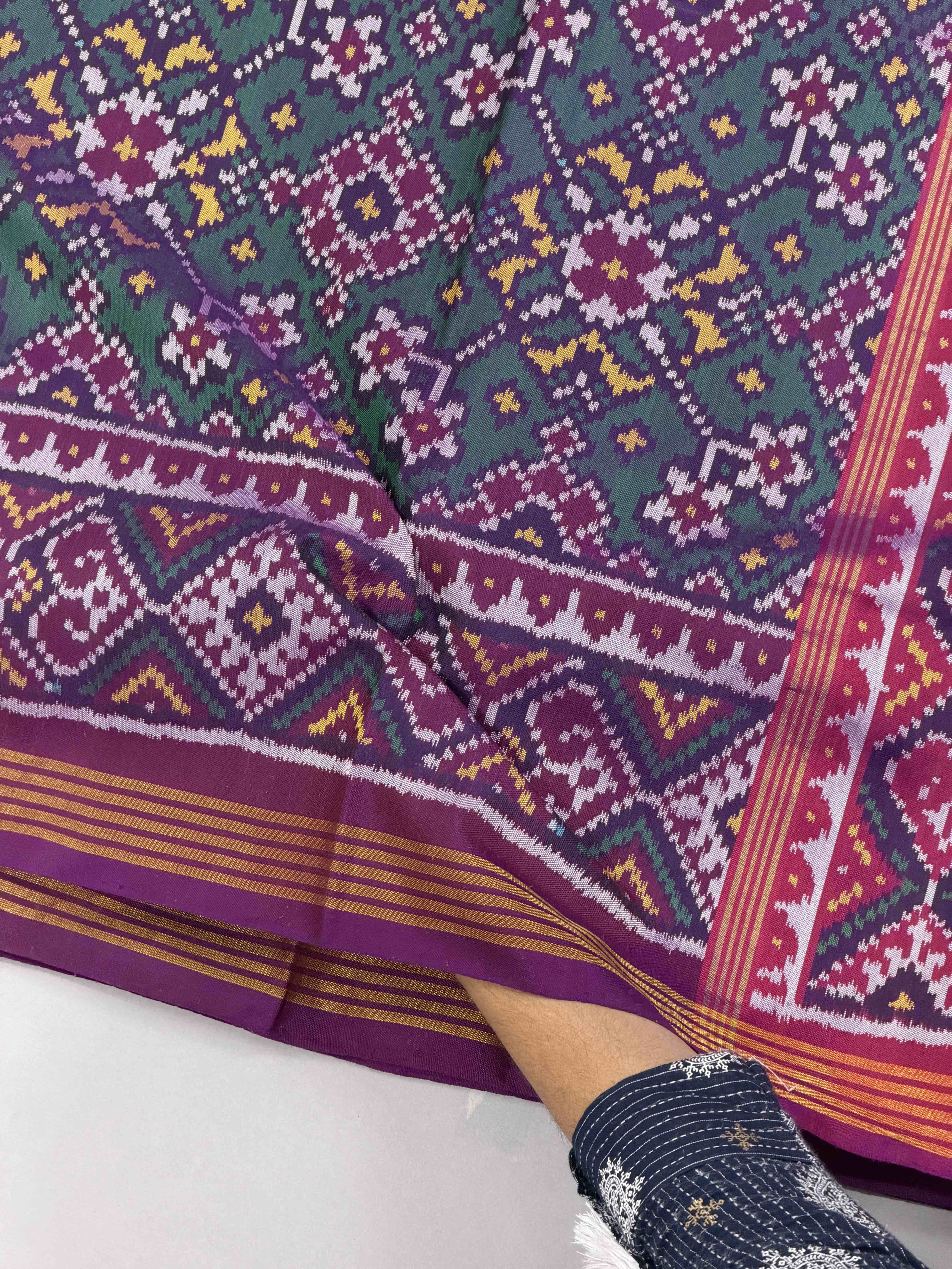 Magenta Pink & Sea Green Navaratan Patola Saree