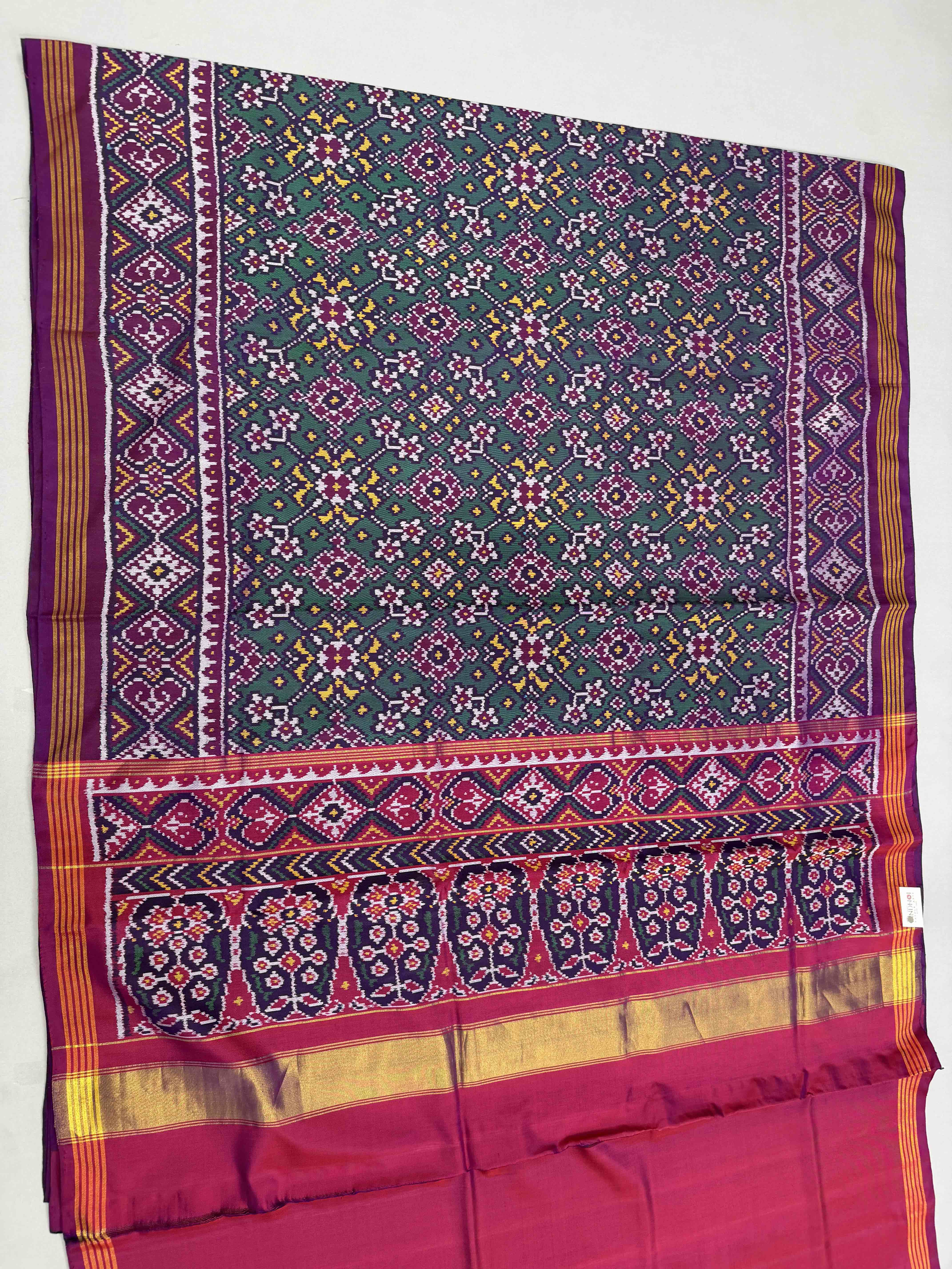 Magenta Pink & Sea Green Navaratan Patola Saree