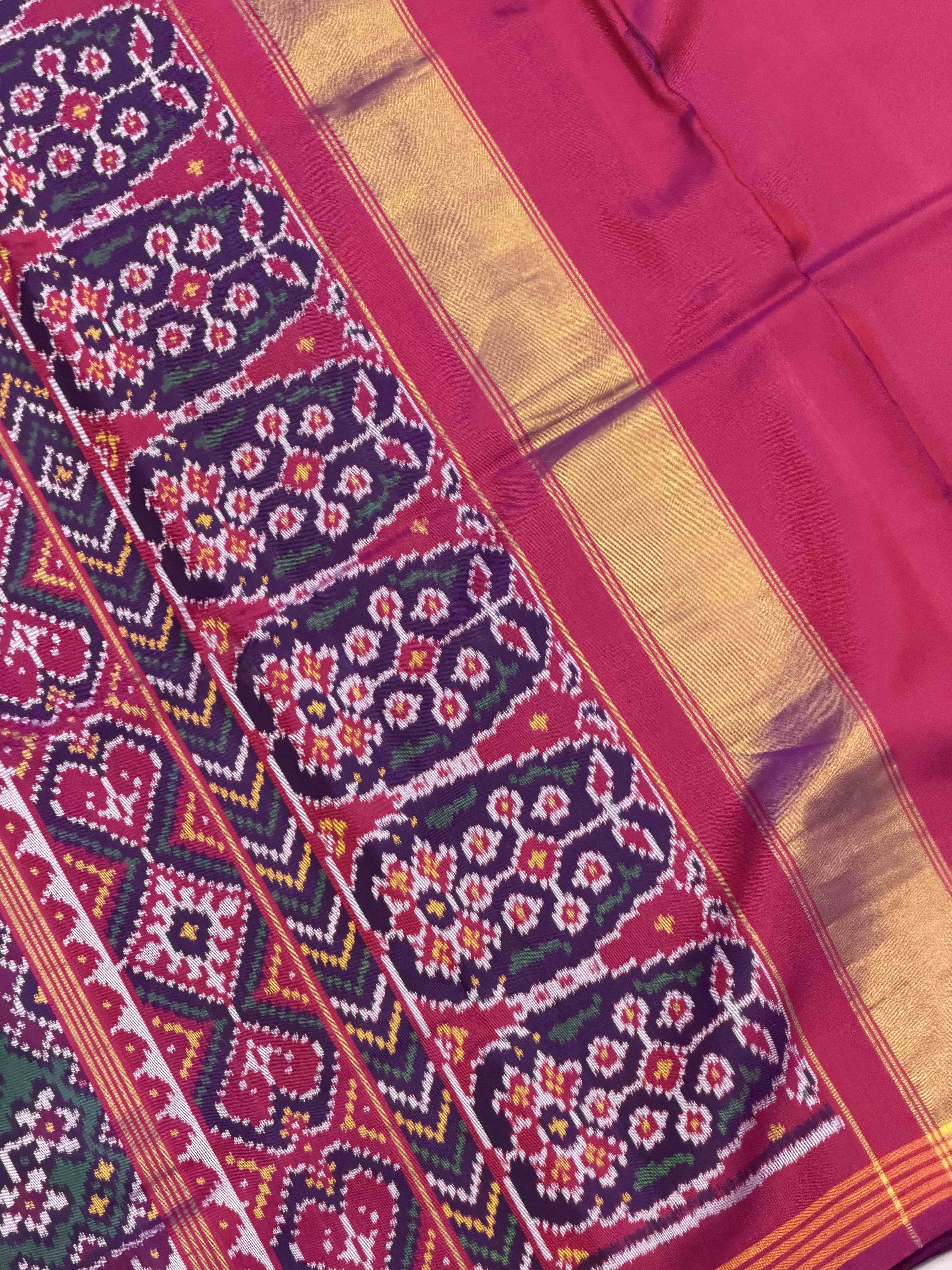 Magenta Pink & Sea Green Navaratan Patola Saree