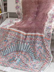 Off white & chiku Madhubani Bandhani Saree