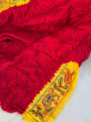 yellow & Red Kantha with Bandhani Fusion Saree