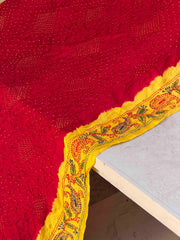 yellow & Red Kantha with Bandhani Fusion Saree
