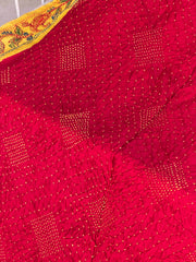 yellow & Red Kantha with Bandhani Fusion Saree
