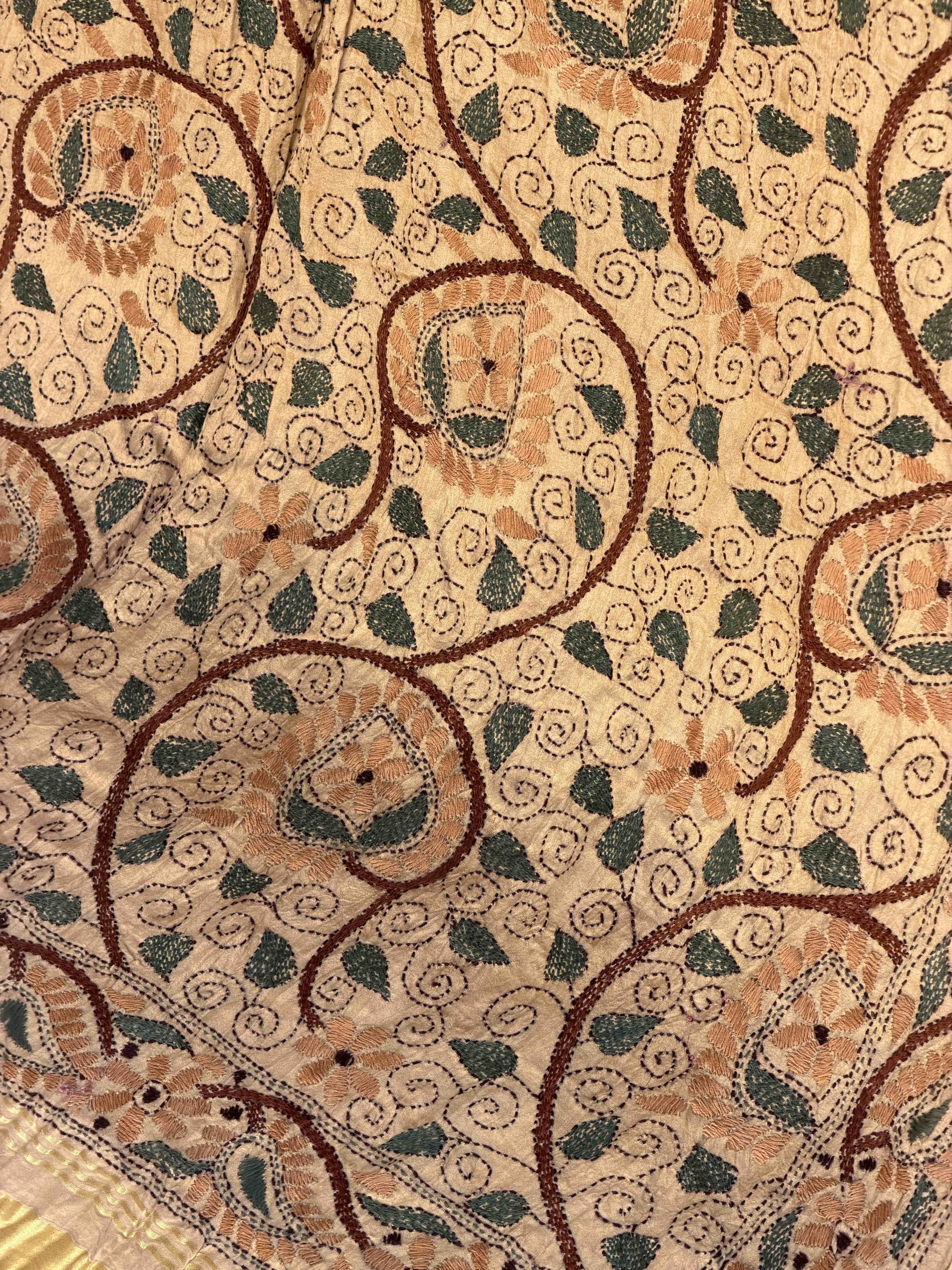 Chikoo & Maroon Real kantha bandhani saree