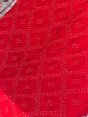coral Blue & Red kantha Bandhani Saree