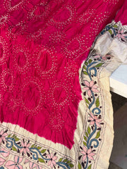 Tasar & Pink Kantha with Bandhani Fusion Saree