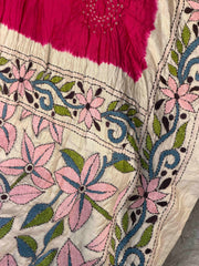 Tasar & Pink Kantha with Bandhani Fusion Saree