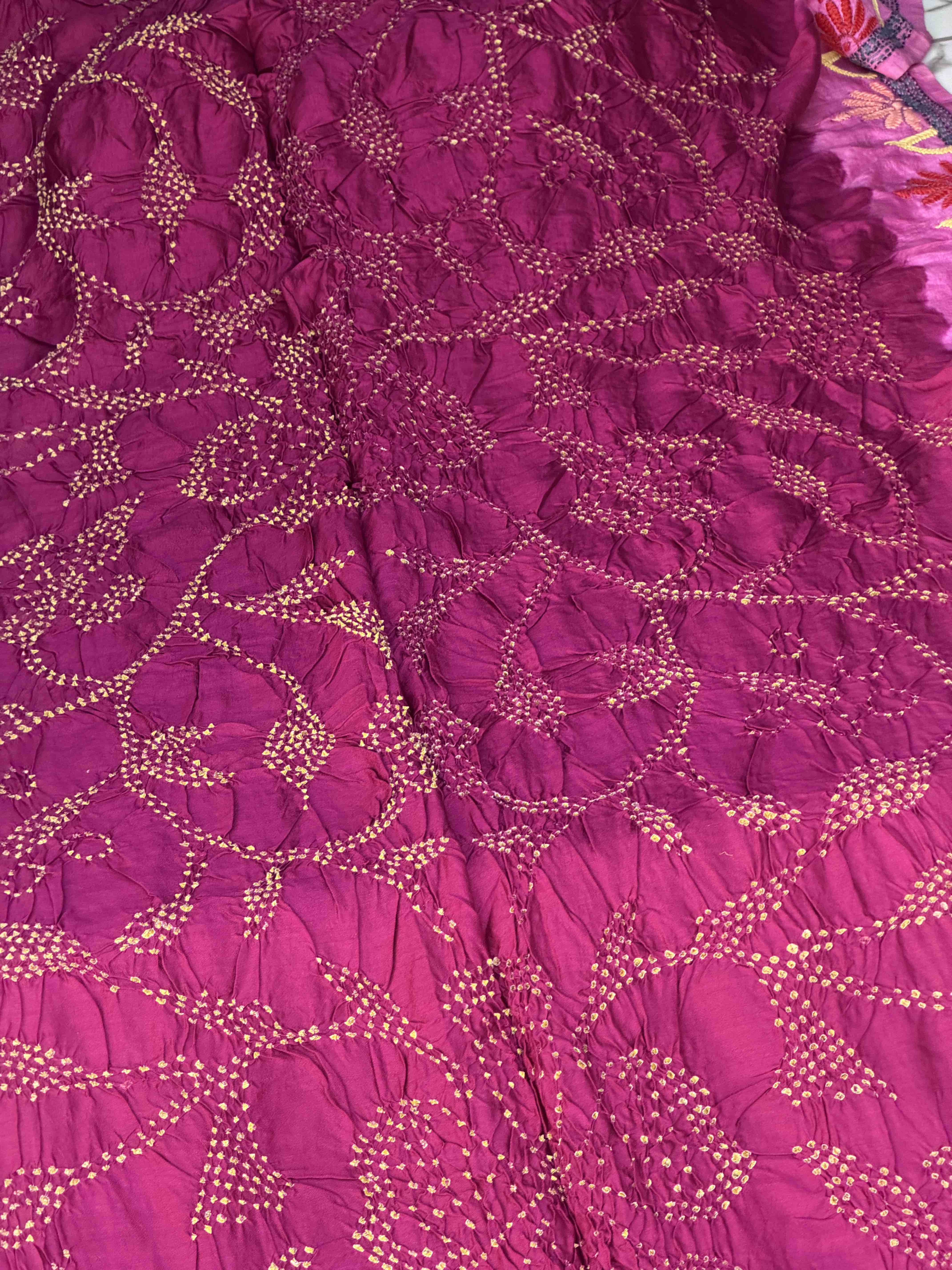 Pink & Magenta Kantha with Bandhani Fusion Saree