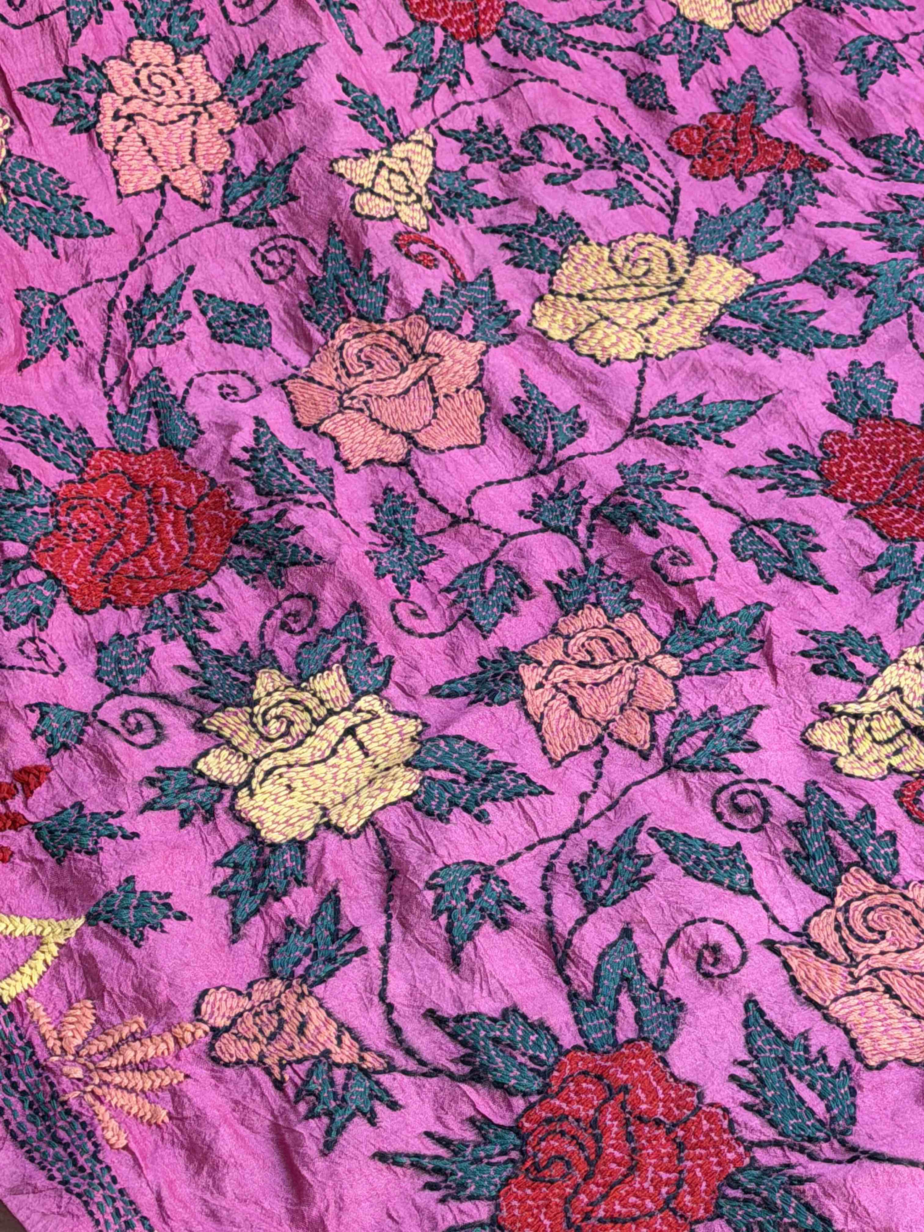 Pink & Magenta Kantha with Bandhani Fusion Saree