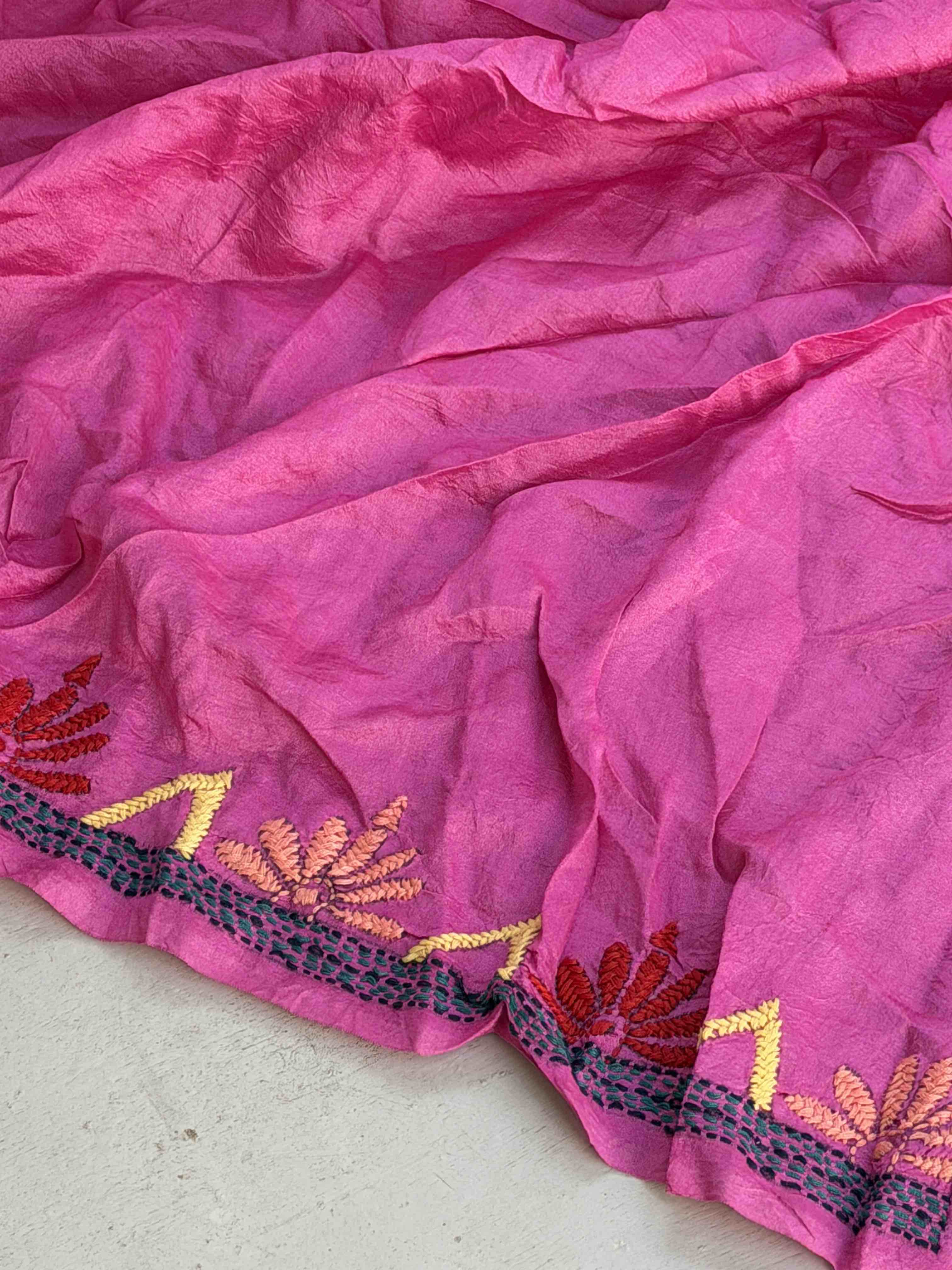 Pink & Magenta Kantha with Bandhani Fusion Saree