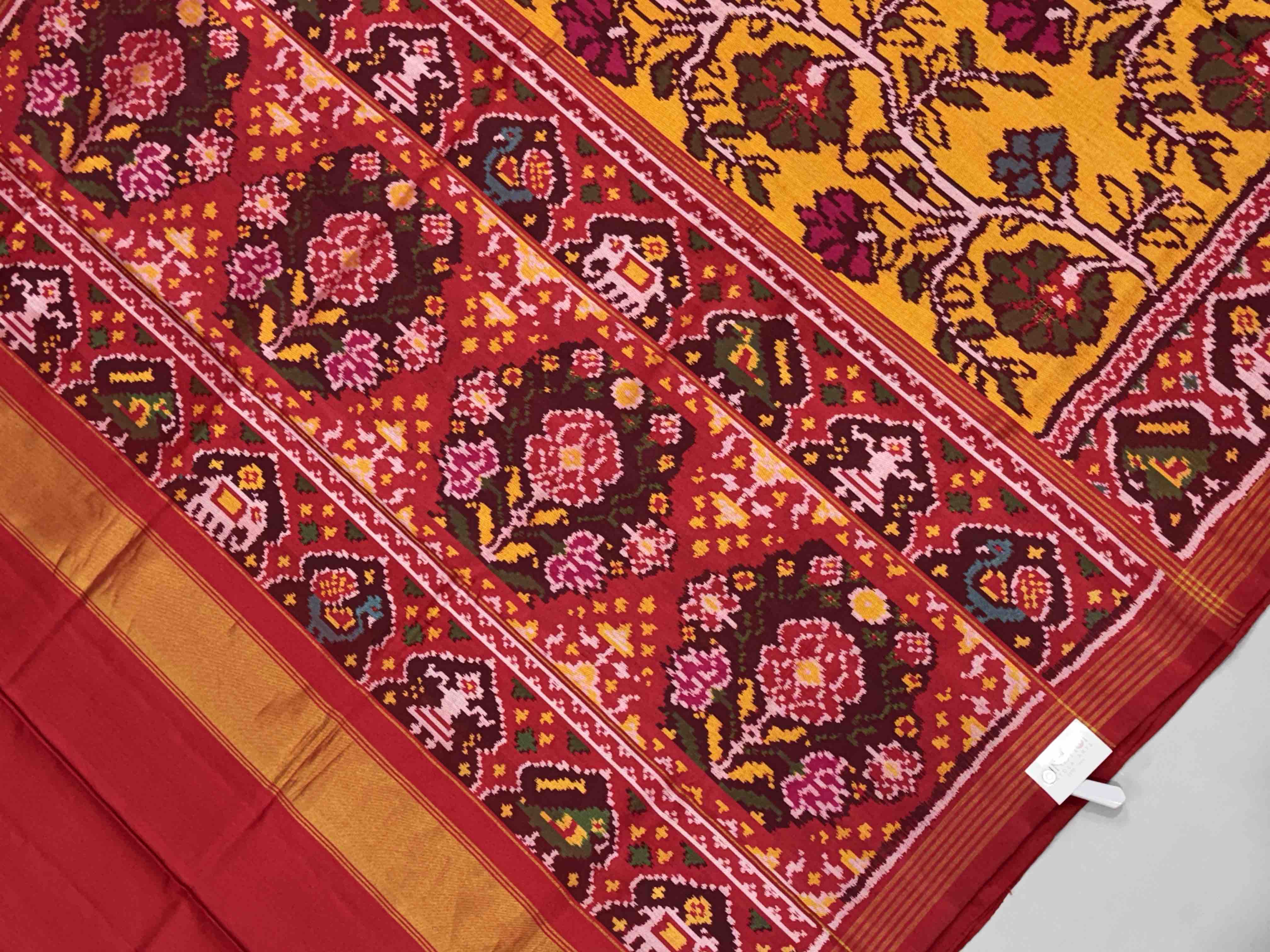 Maroon & musterd creeper design ikat Patola