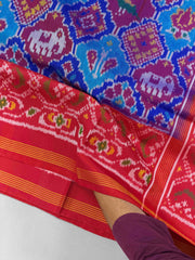 Red & Blue figure Design Patola Saree