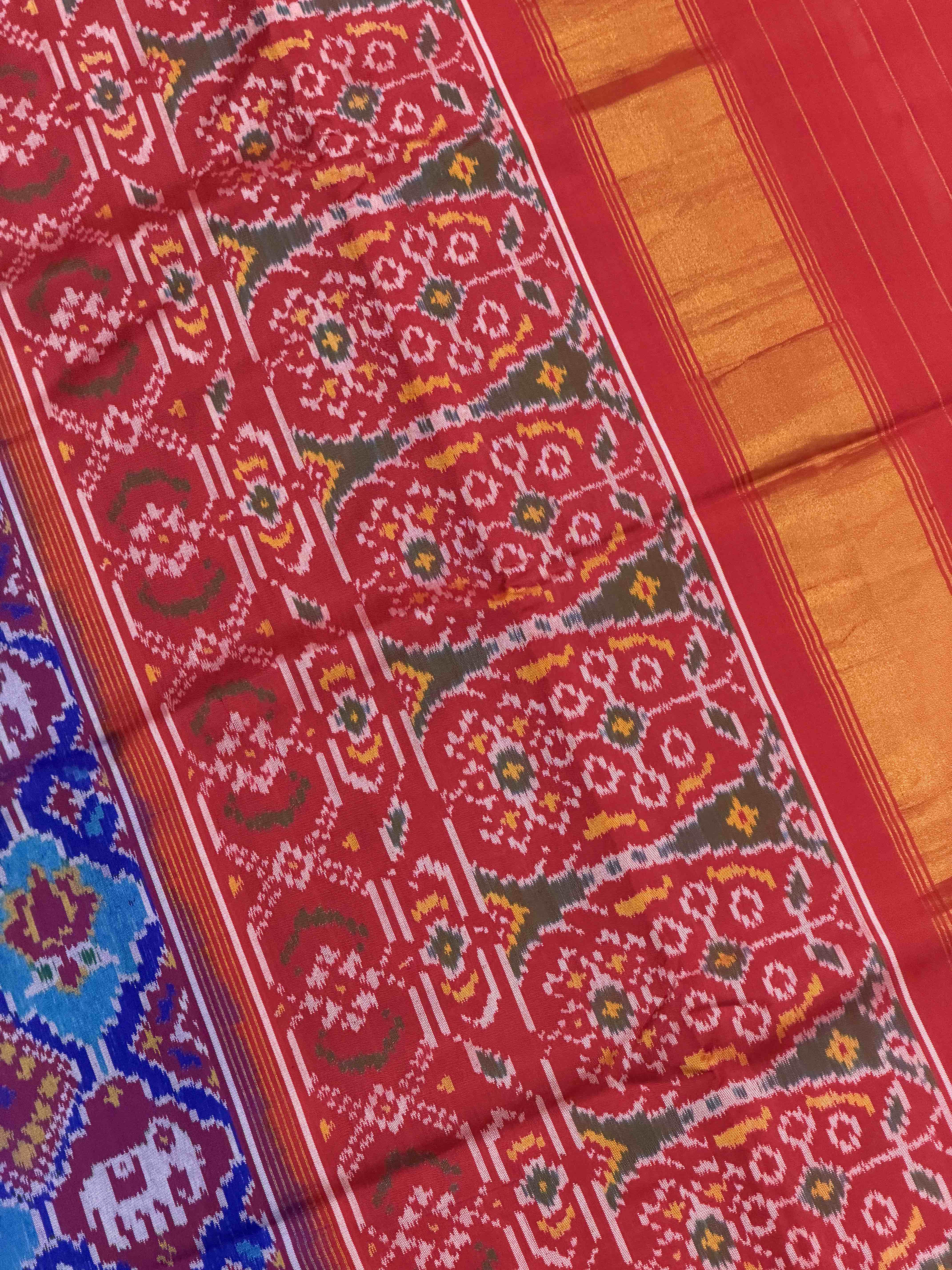 Red & Blue figure Design Patola Saree