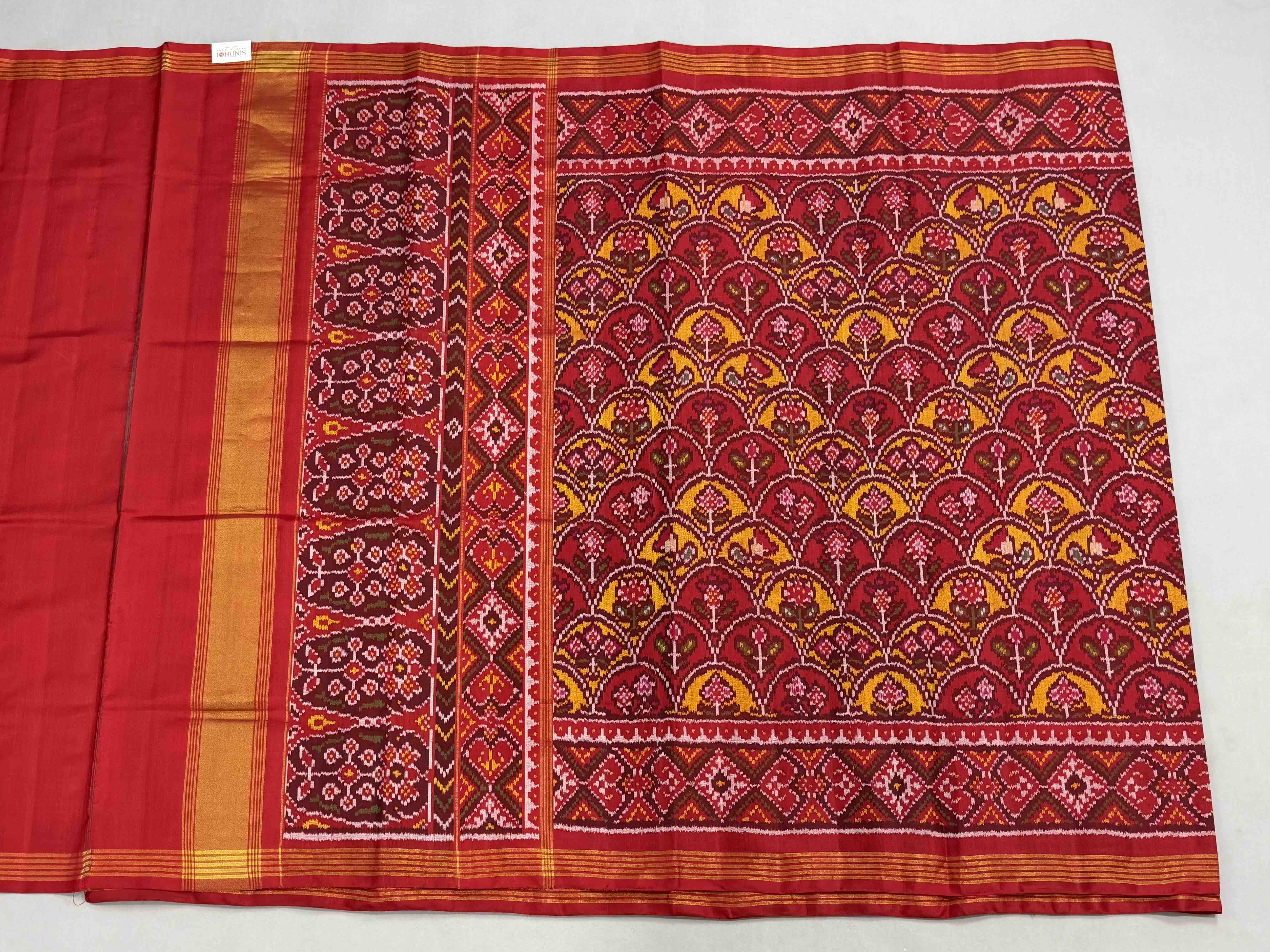 Designer Red & musterd design Patola Saree