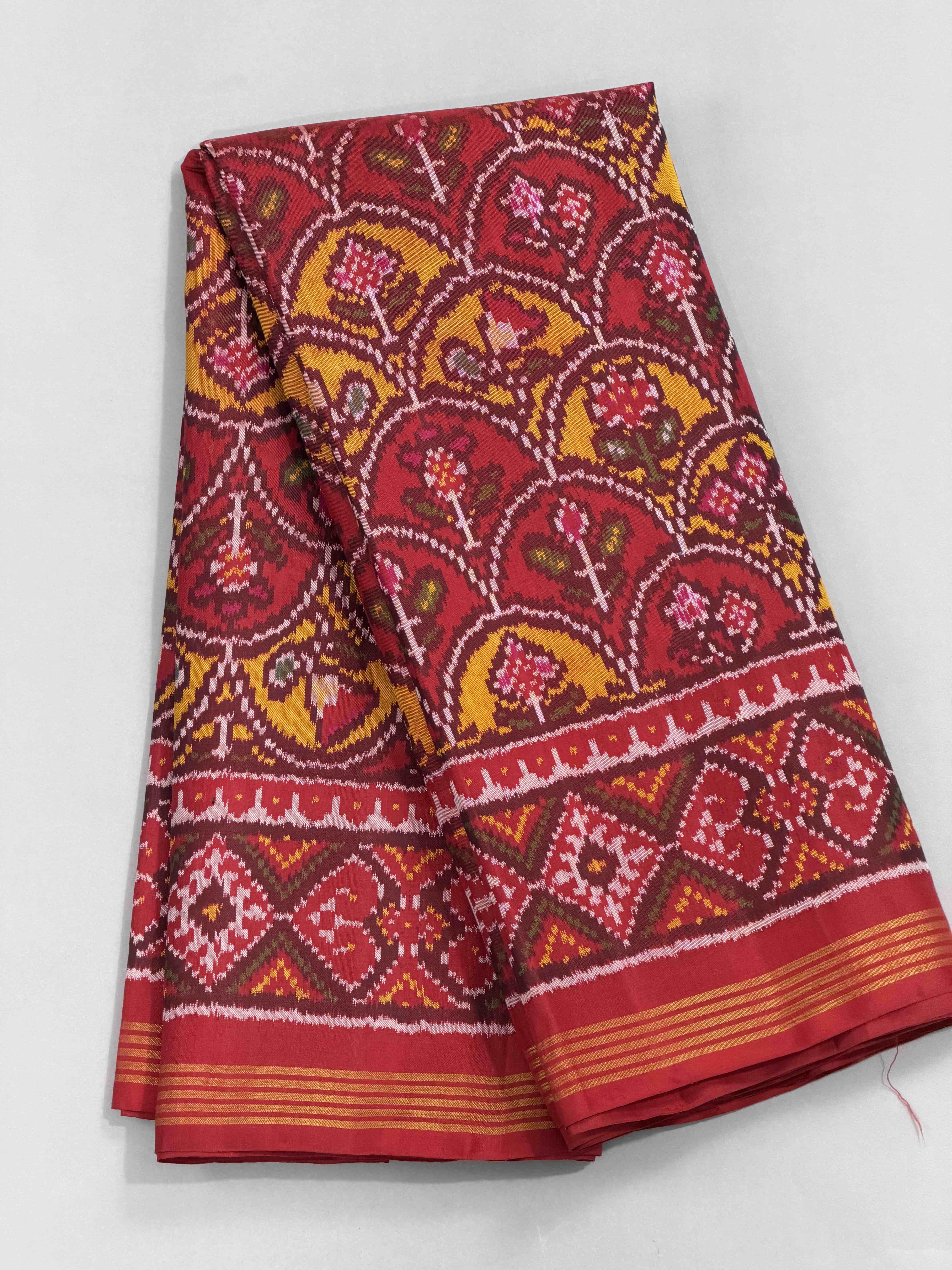 Designer Red & musterd design Patola Saree