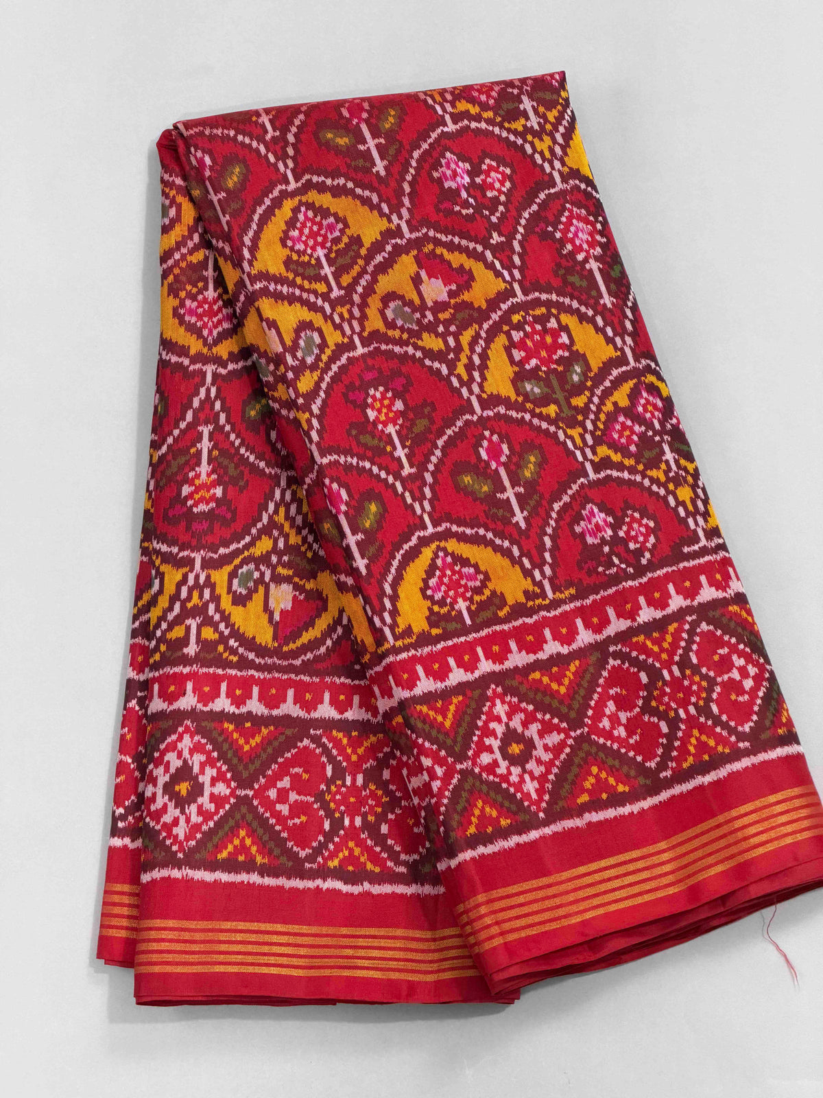 Designer Red & musterd design Patola Saree