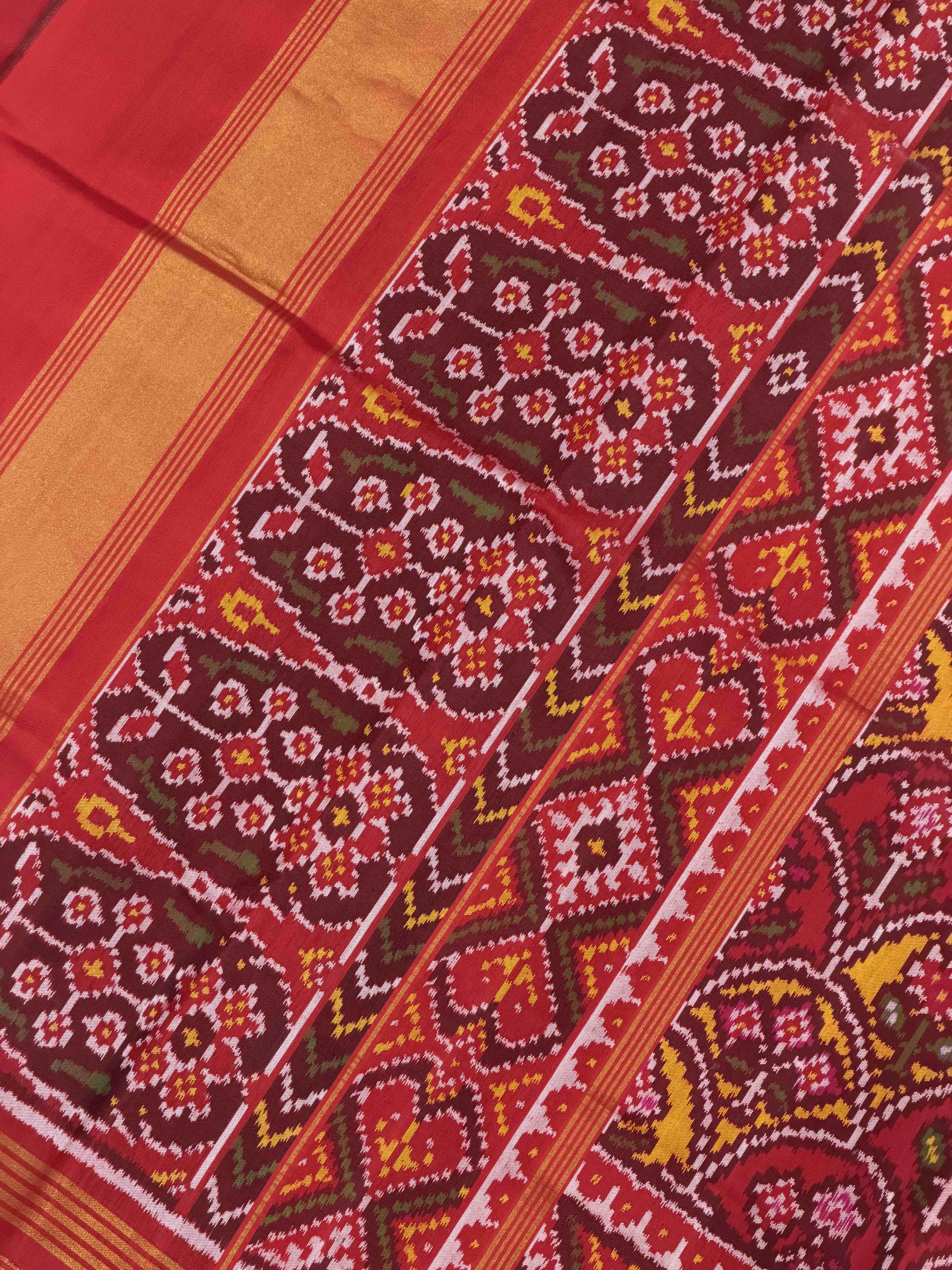 Designer Red & musterd design Patola Saree