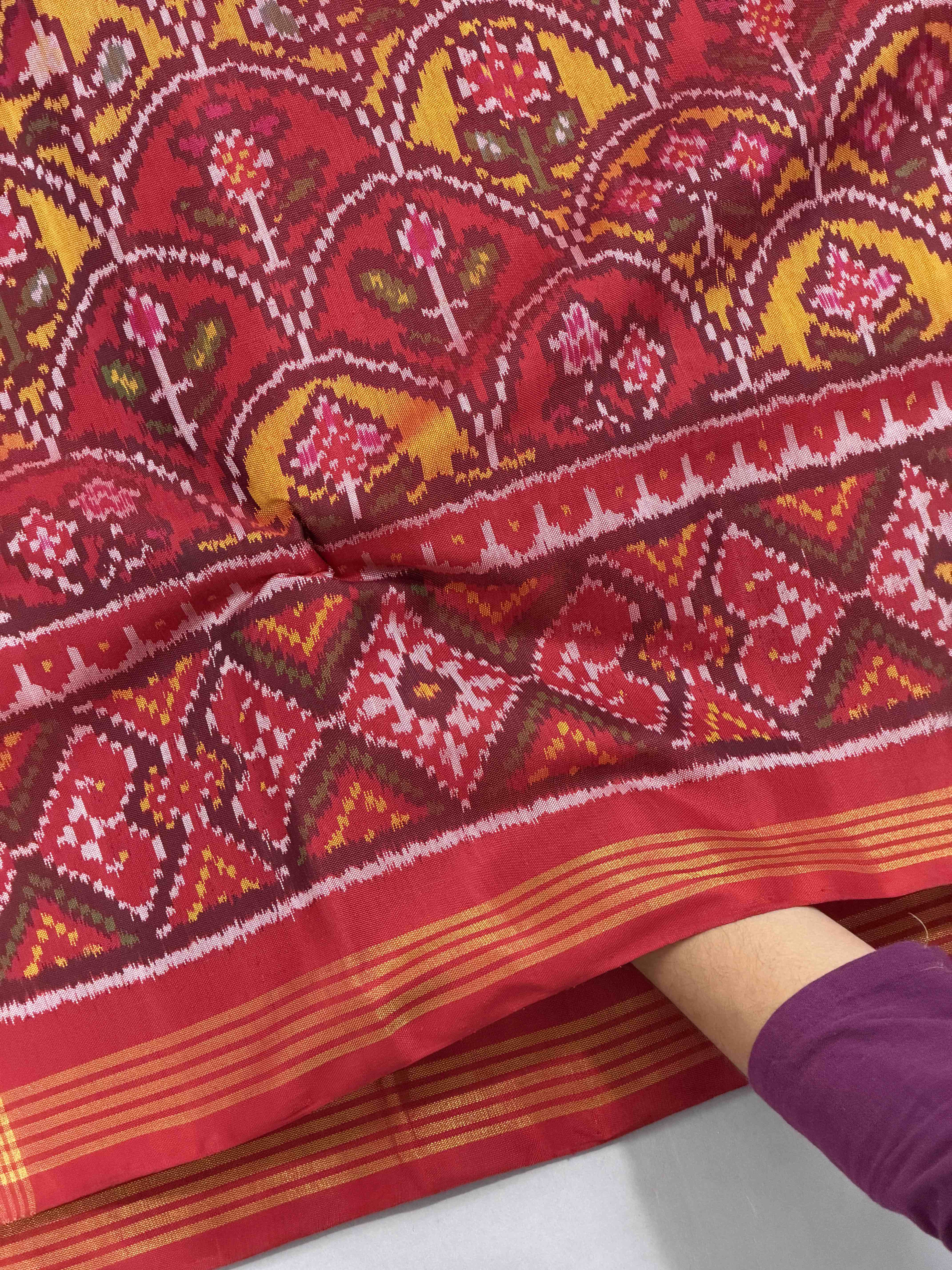 Designer Red & musterd design Patola Saree