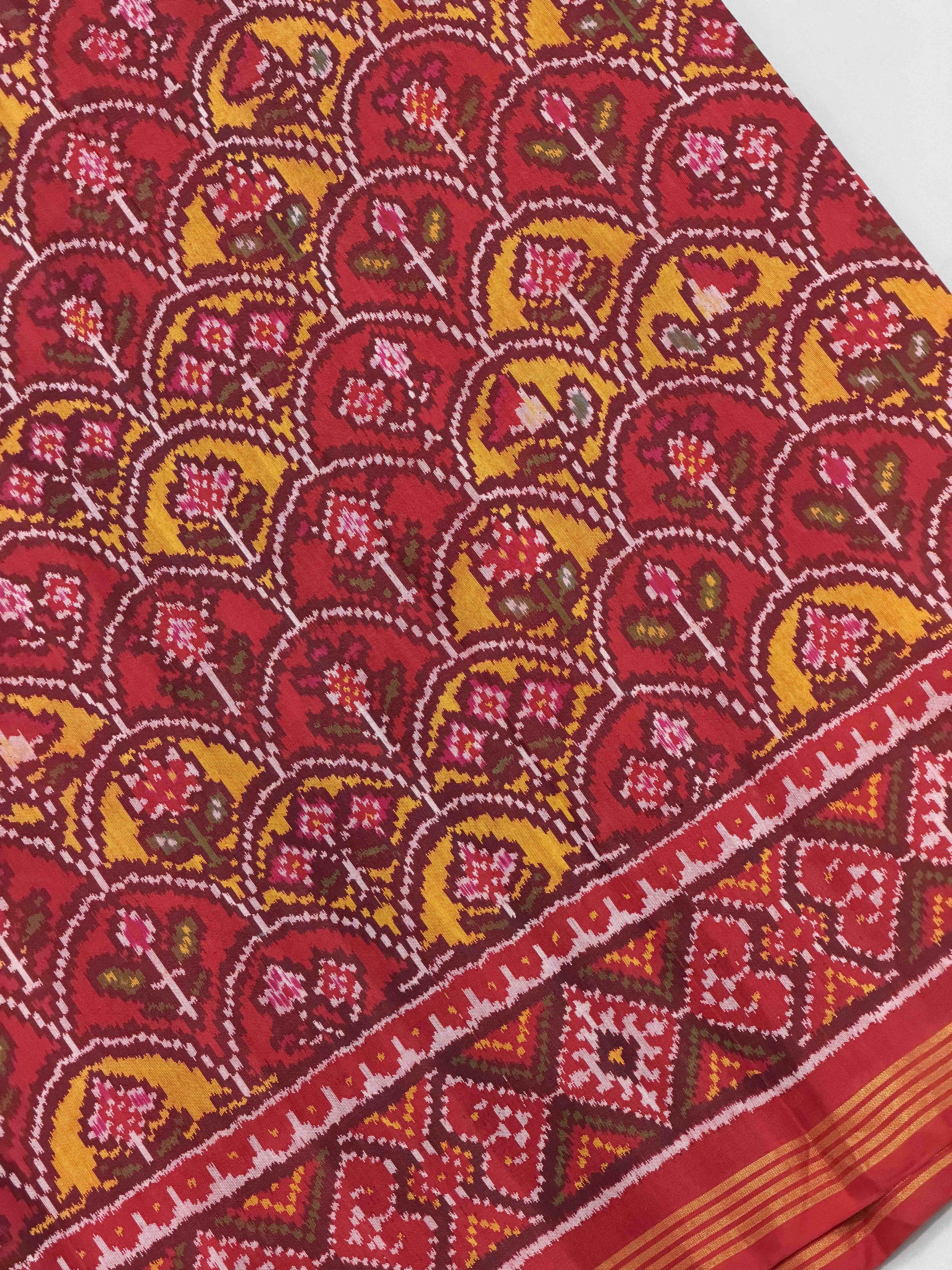 Designer Red & musterd design Patola Saree