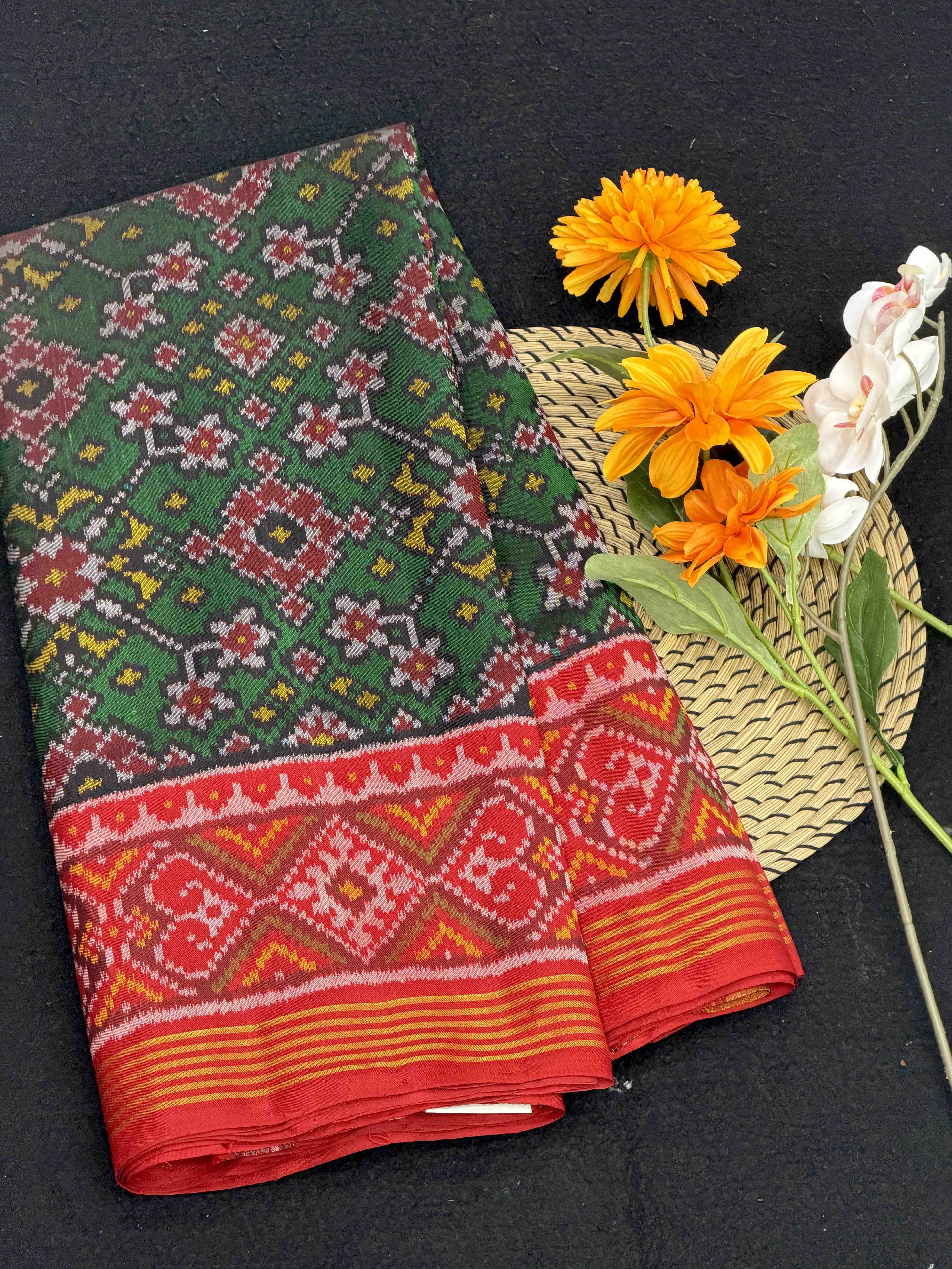 Red & Green Navaratan Patola Saree