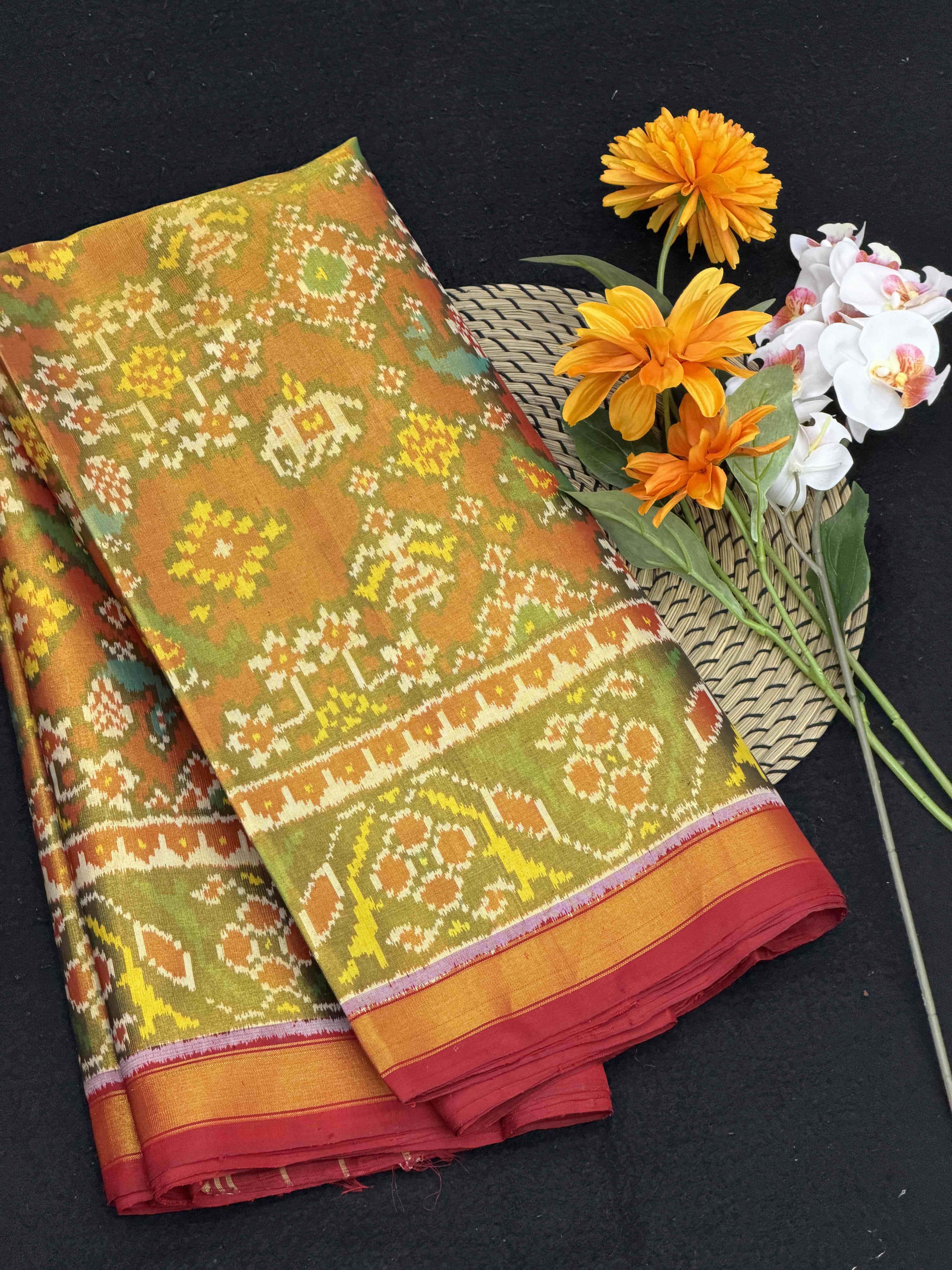 Maroon Golden Tissue Patola Saree