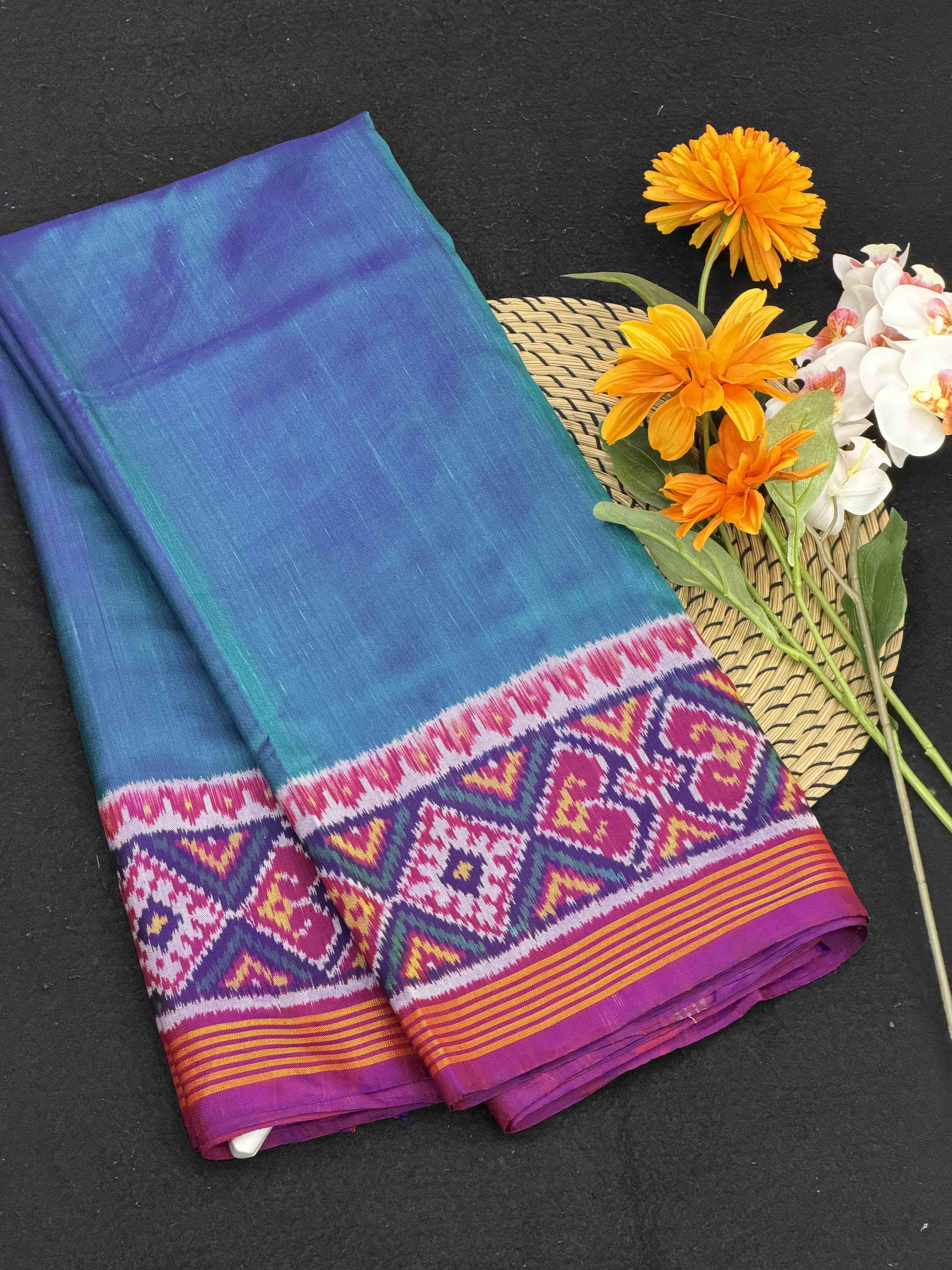 Purple & peacock Plain Gala Border Patola Saree Pure Silk