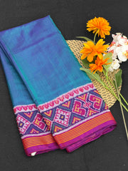 Purple & peacock Plain Gala Border Patola Saree Pure Silk