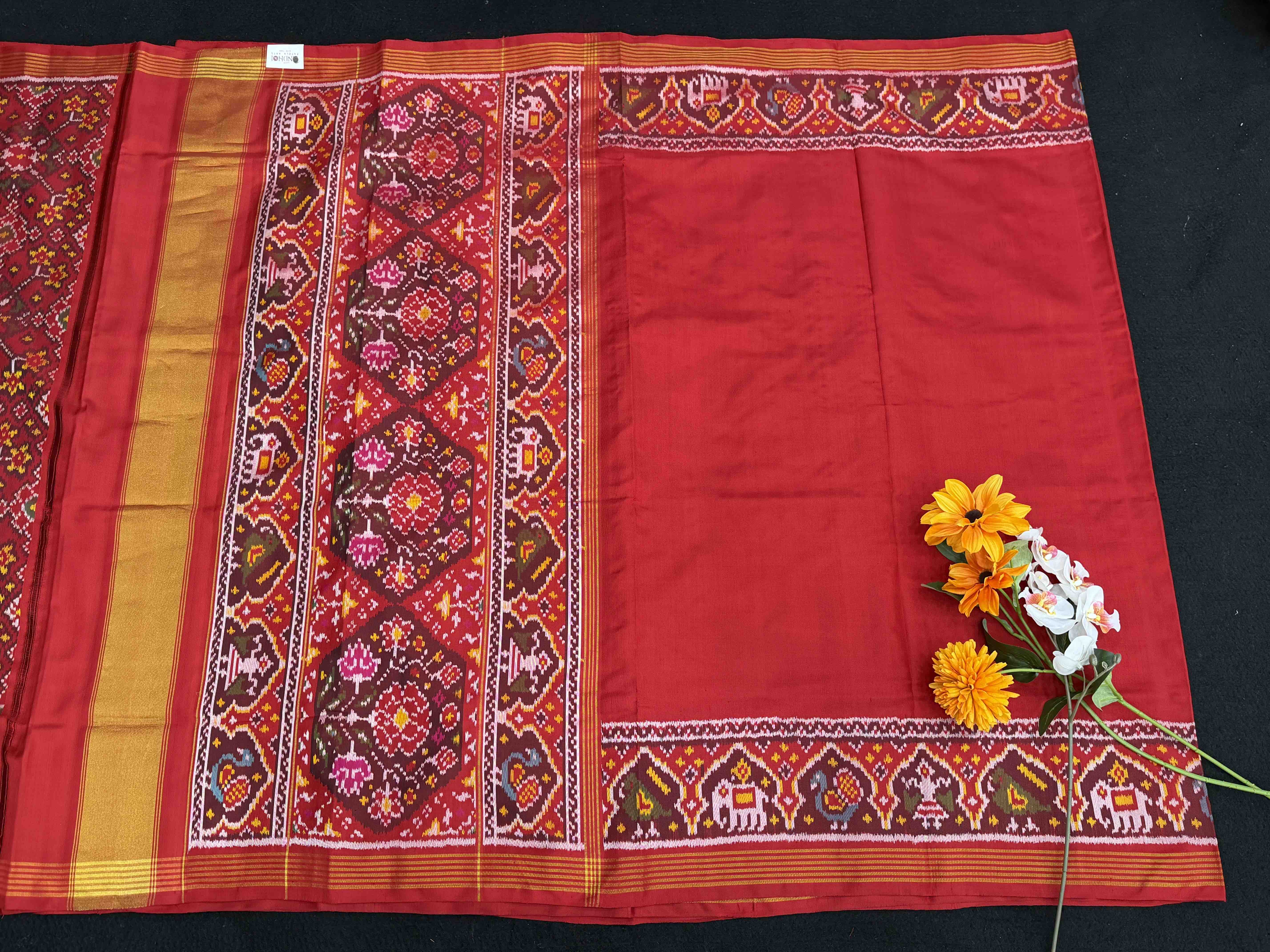 Red plain Gala Border Patola Saree