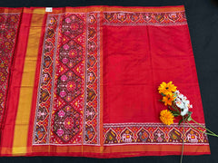 Red plain Gala Border Patola Saree