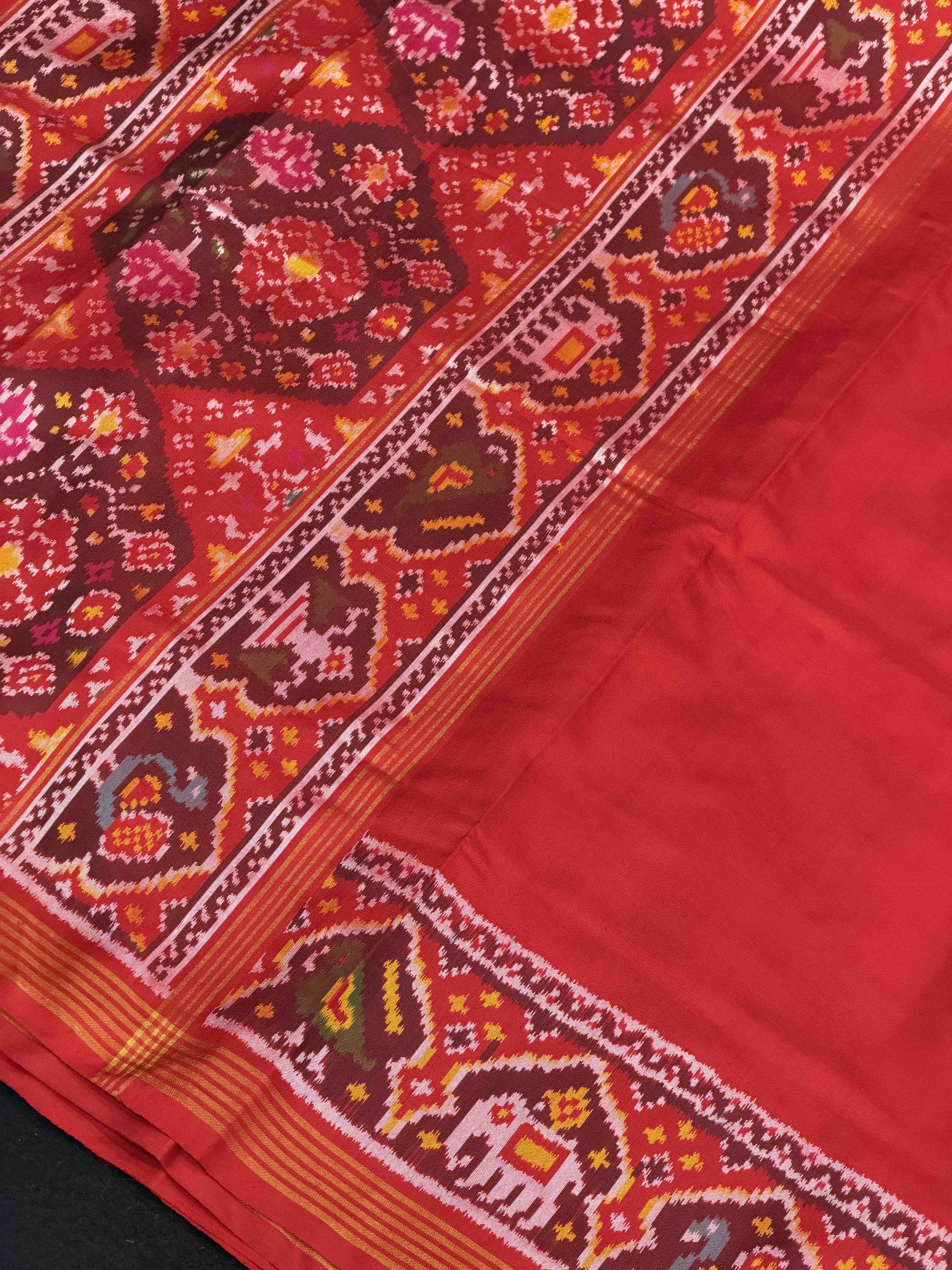 Red plain Gala Border Patola Saree