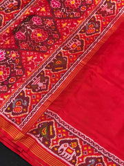 Red plain Gala Border Patola Saree