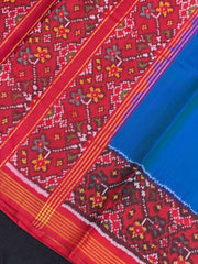 Red navratan pallu peacock blue plain body