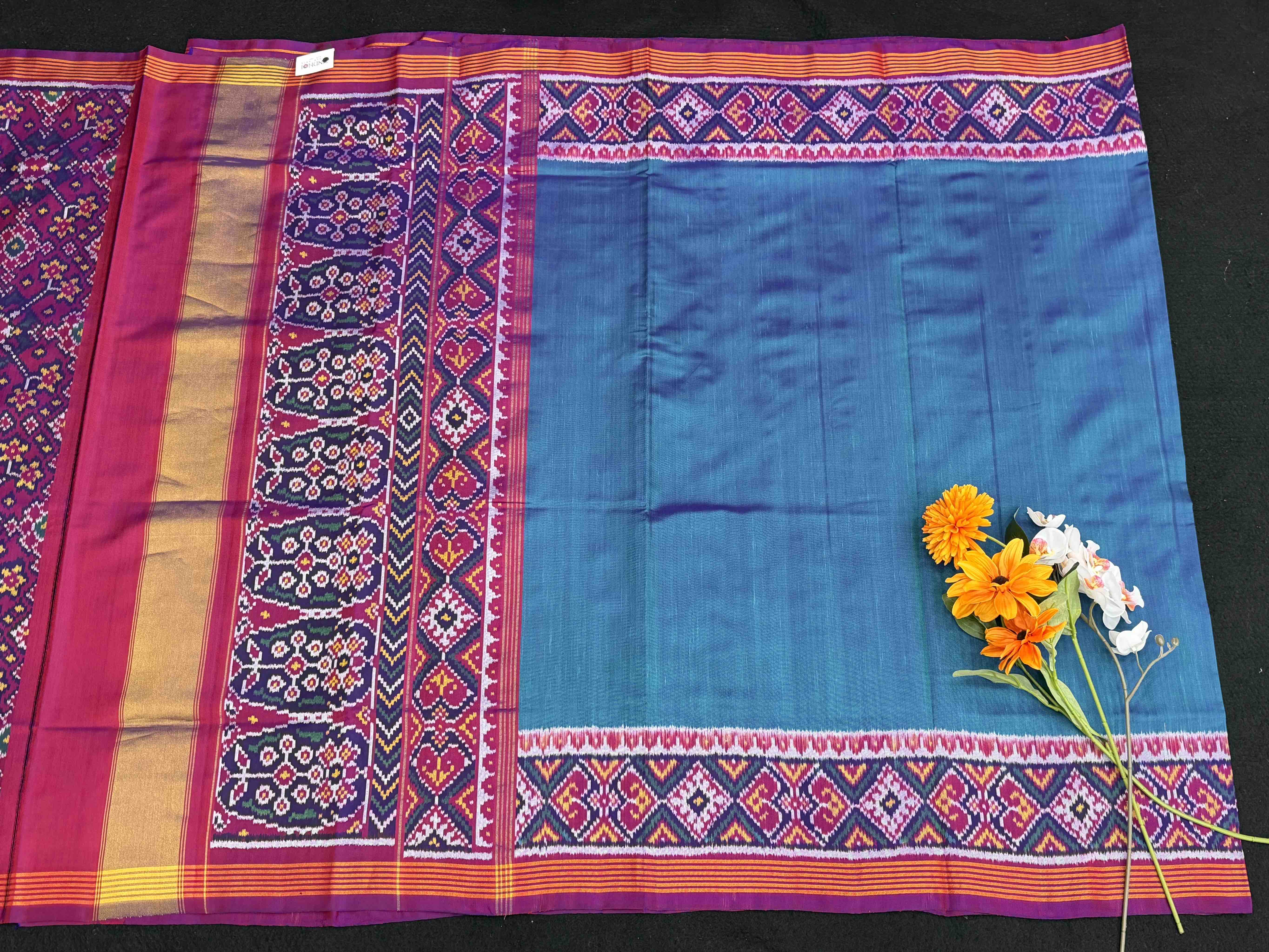 Purple & peacock Plain Gala Border Patola Saree Pure Silk
