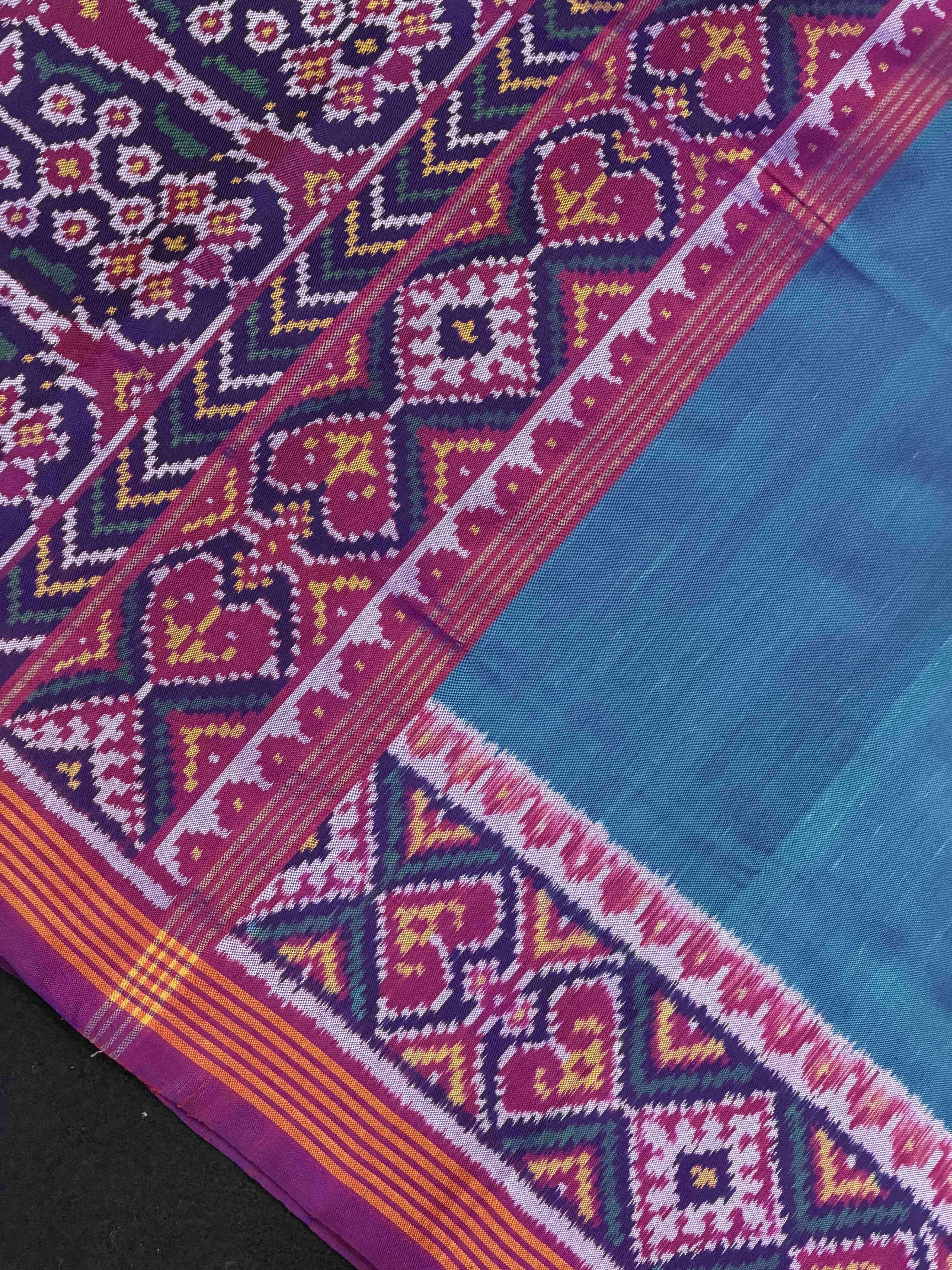 Purple & peacock Plain Gala Border Patola Saree Pure Silk