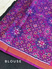 Purple & peacock Plain Gala Border Patola Saree Pure Silk