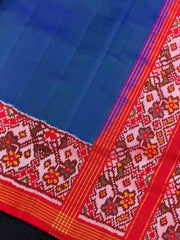 Red & Cobalt blue shaded Plain Patola Saree
