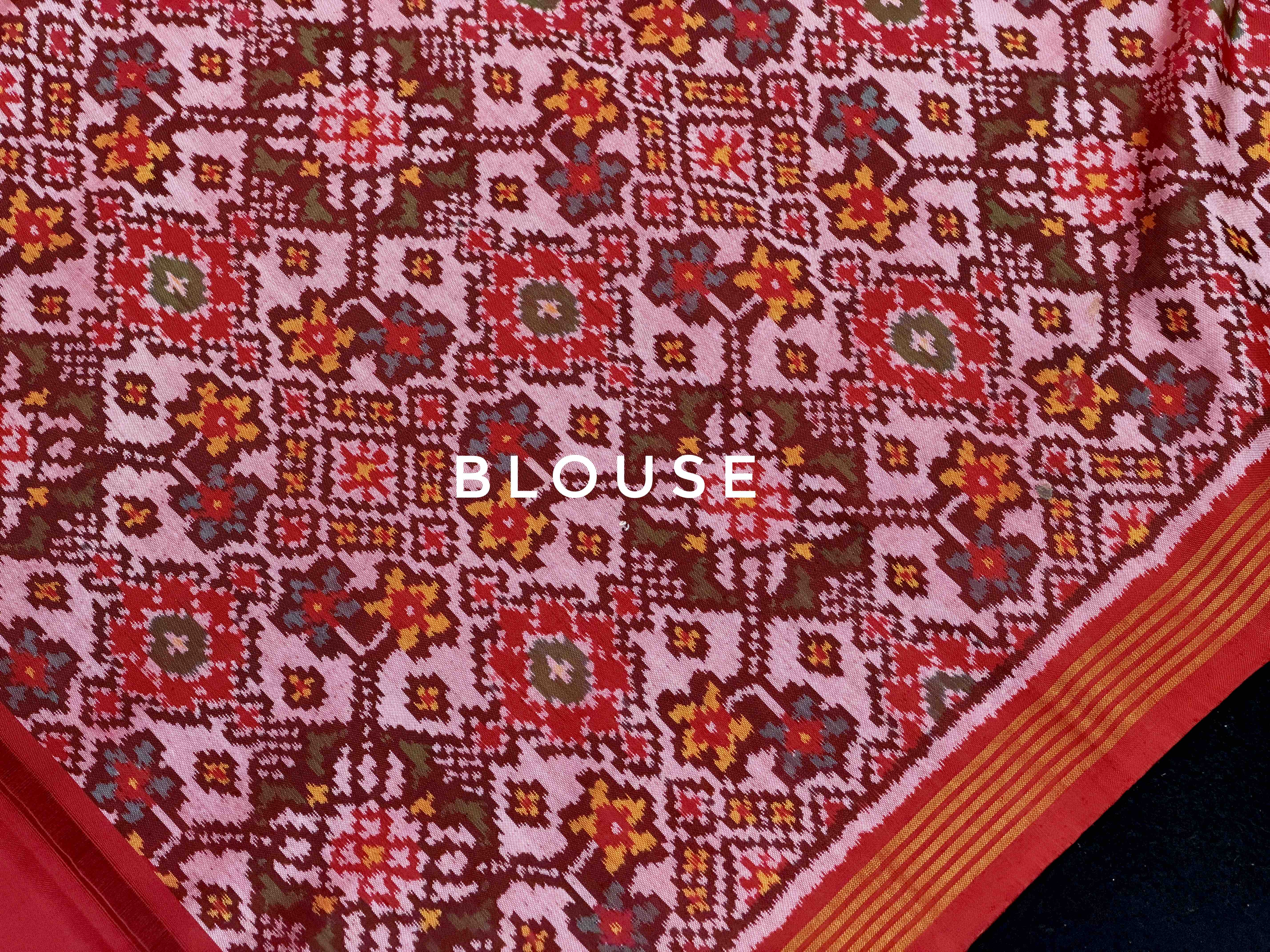 Red & Cobalt blue shaded Plain Patola Saree