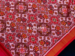 Red & Cobalt blue shaded Plain Patola Saree