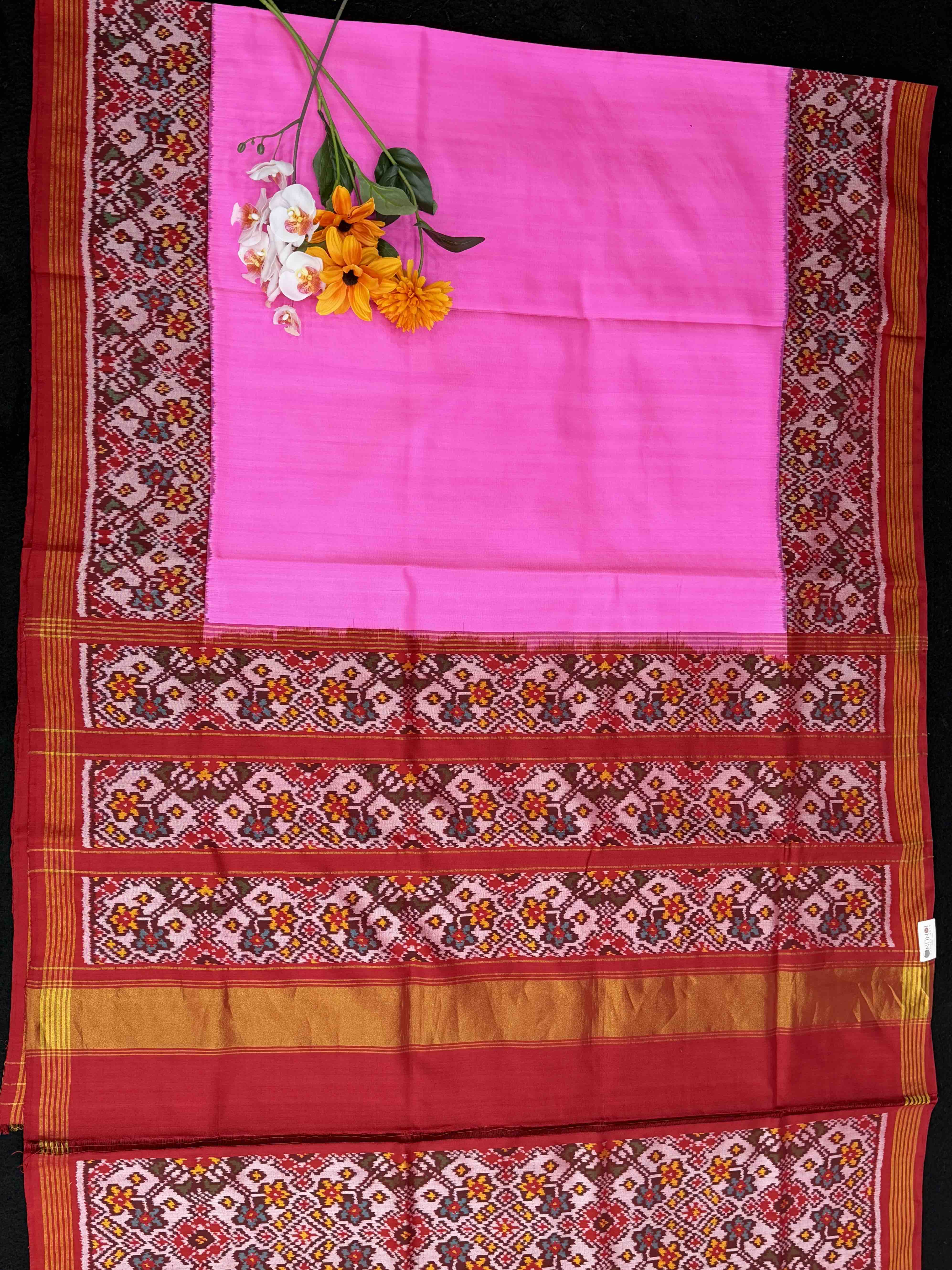 Red & Light pink Plain Patola Saree
