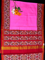 Red & Light pink Plain Patola Saree