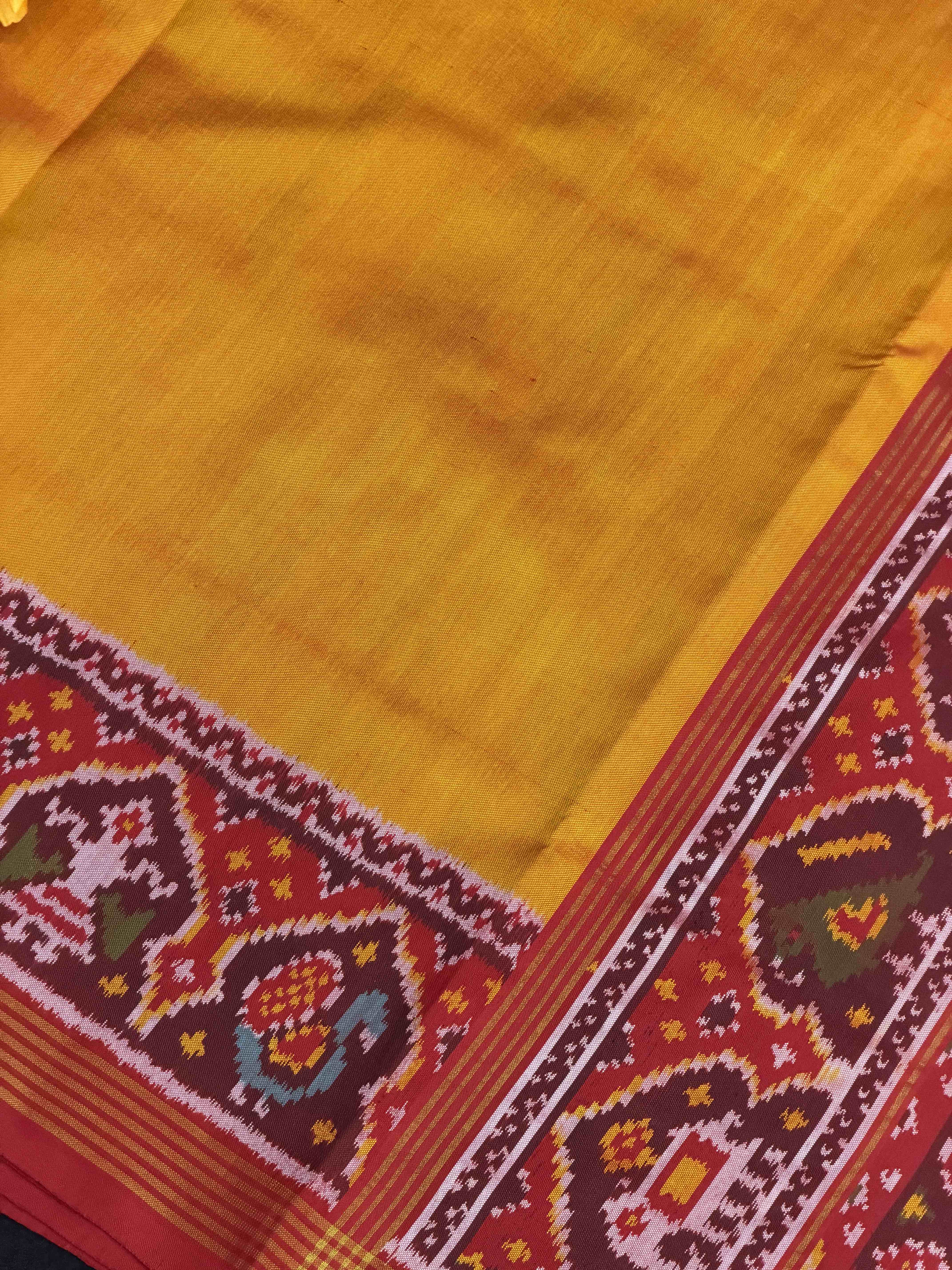 Red & Musterd plain Gala border patola saree